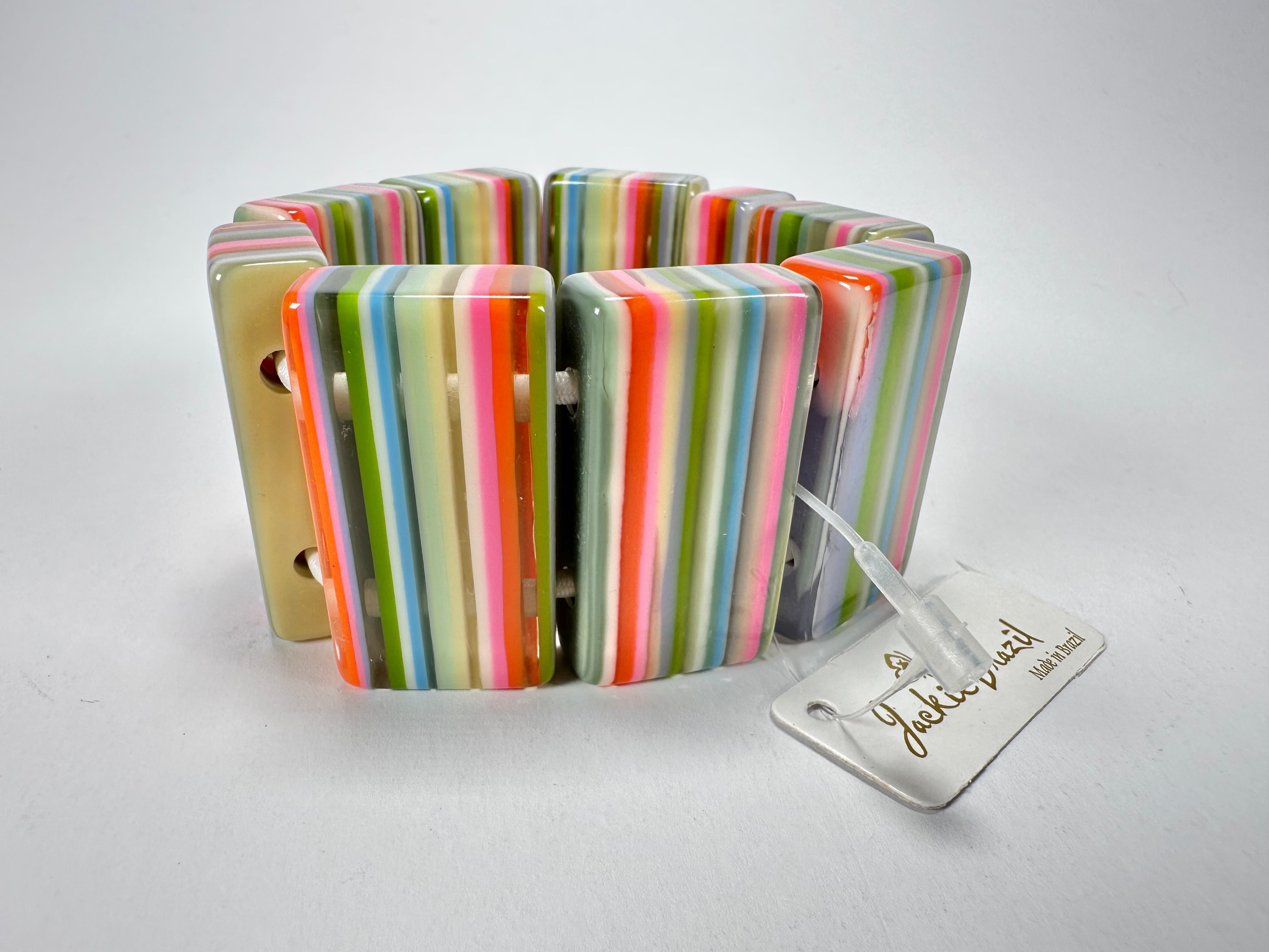 Jackie Brazil "Pop Art" Liquorice Spring Mix 8 Squares Elasticated Bracelet ( B0376 )