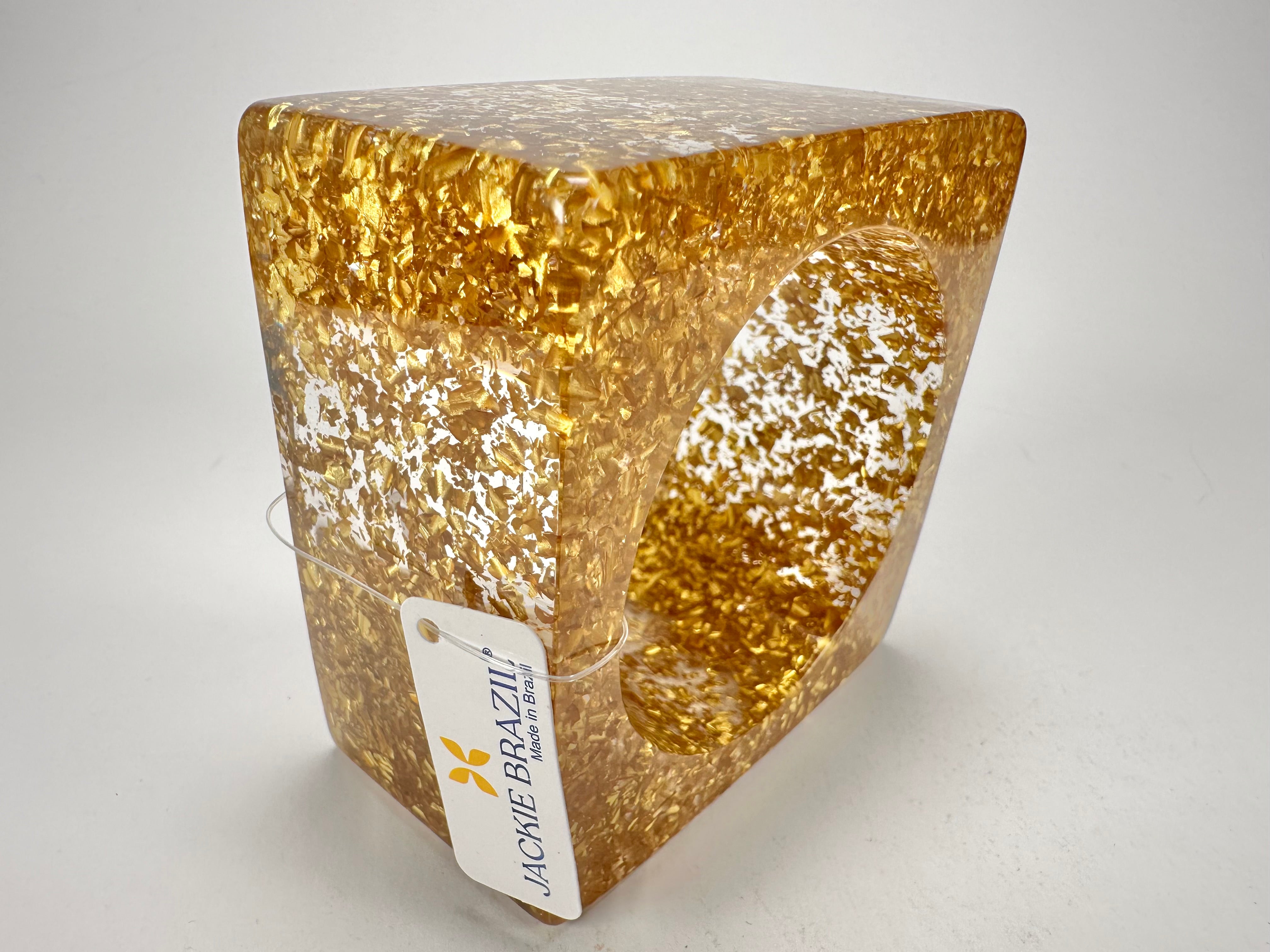 Jackie Brazil "Solid Square" Gold Flakes 5cm Bangle ( B2100 )