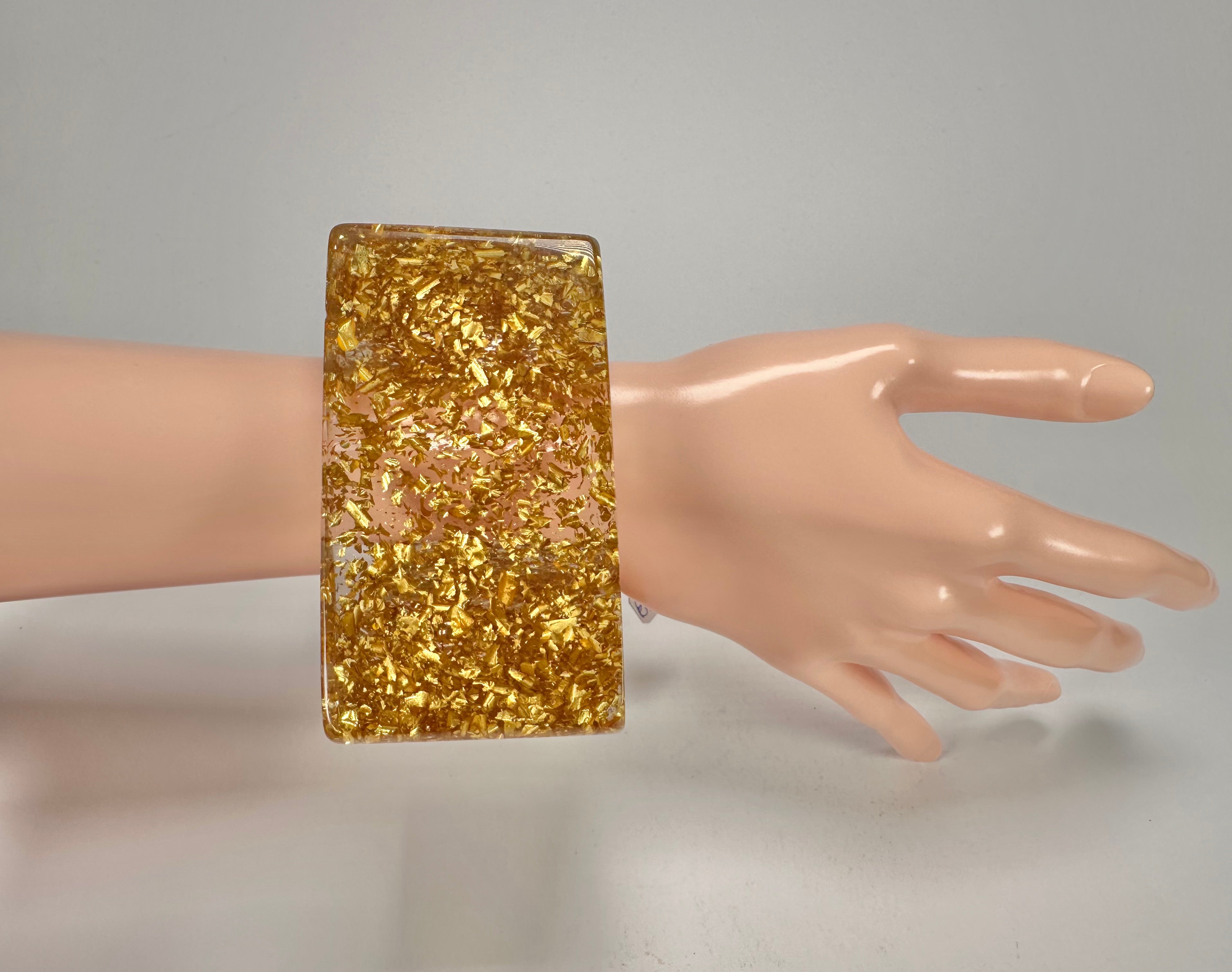 Jackie Brazil "Solid Square" Gold Flakes 5cm Bangle ( B2100 )