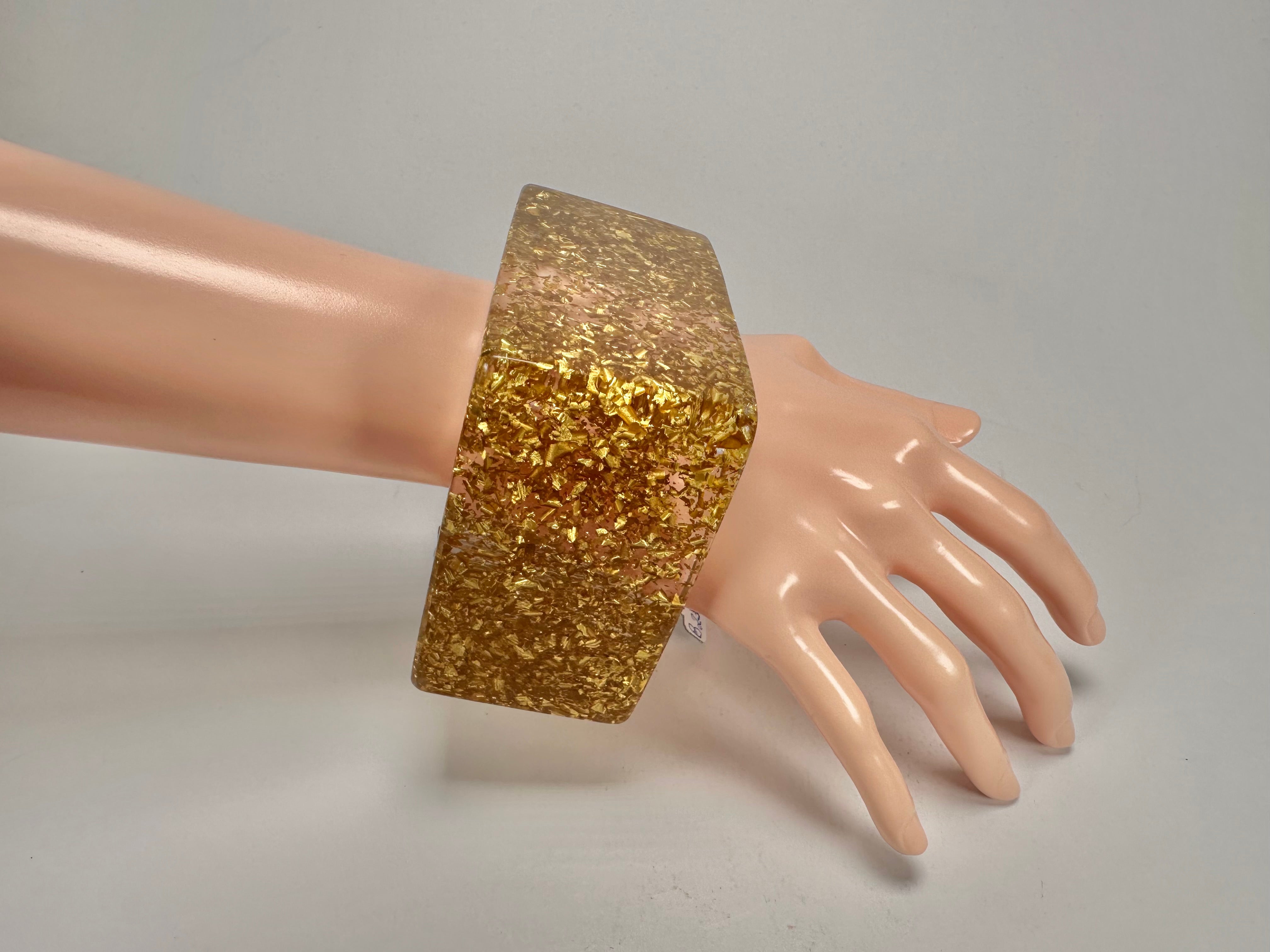 Jackie Brazil "Solid Square" Gold Flakes 5cm Bangle ( B2100 )
