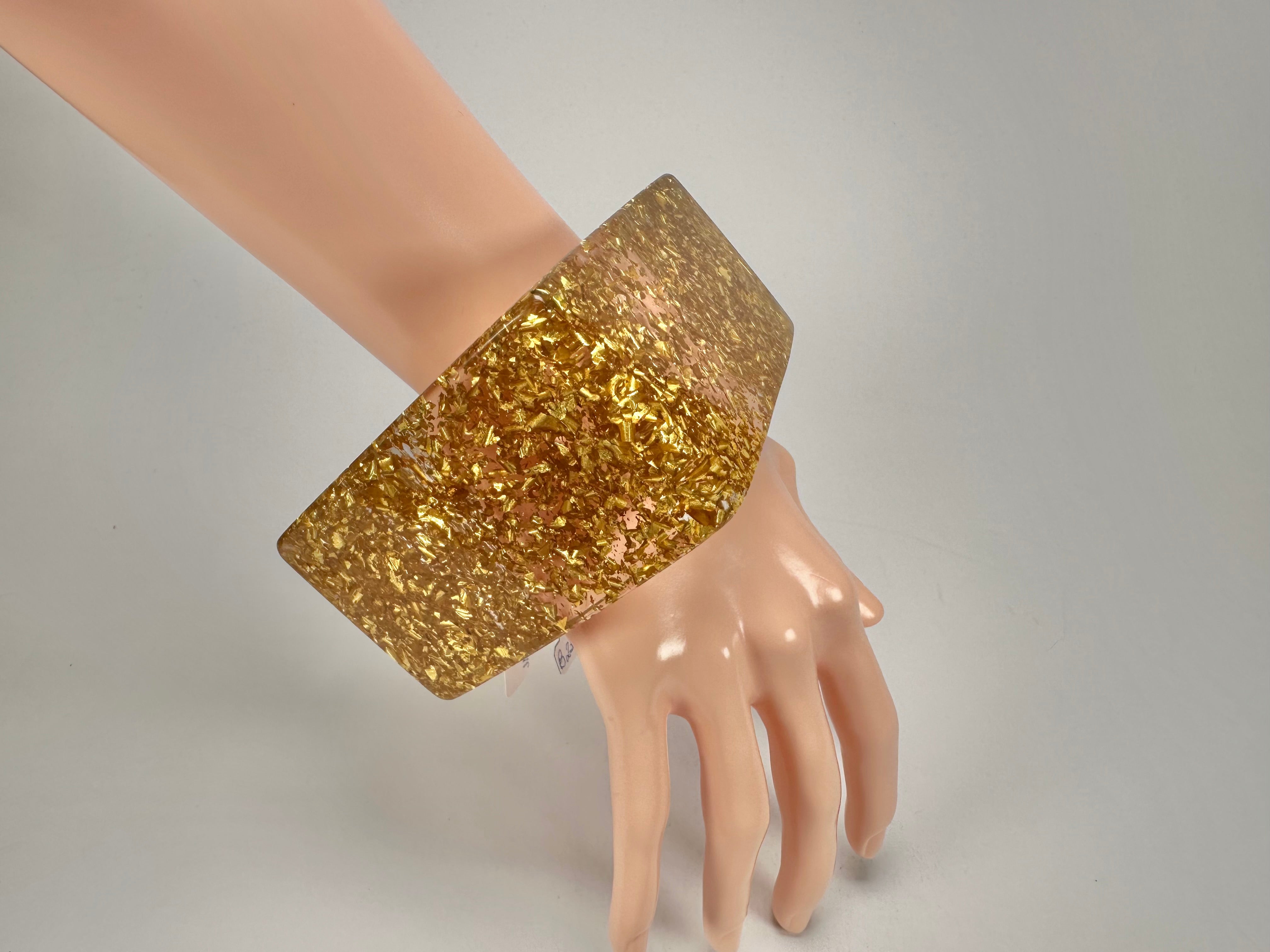 Jackie Brazil "Solid Square" Gold Flakes 5cm Bangle ( B2100 )