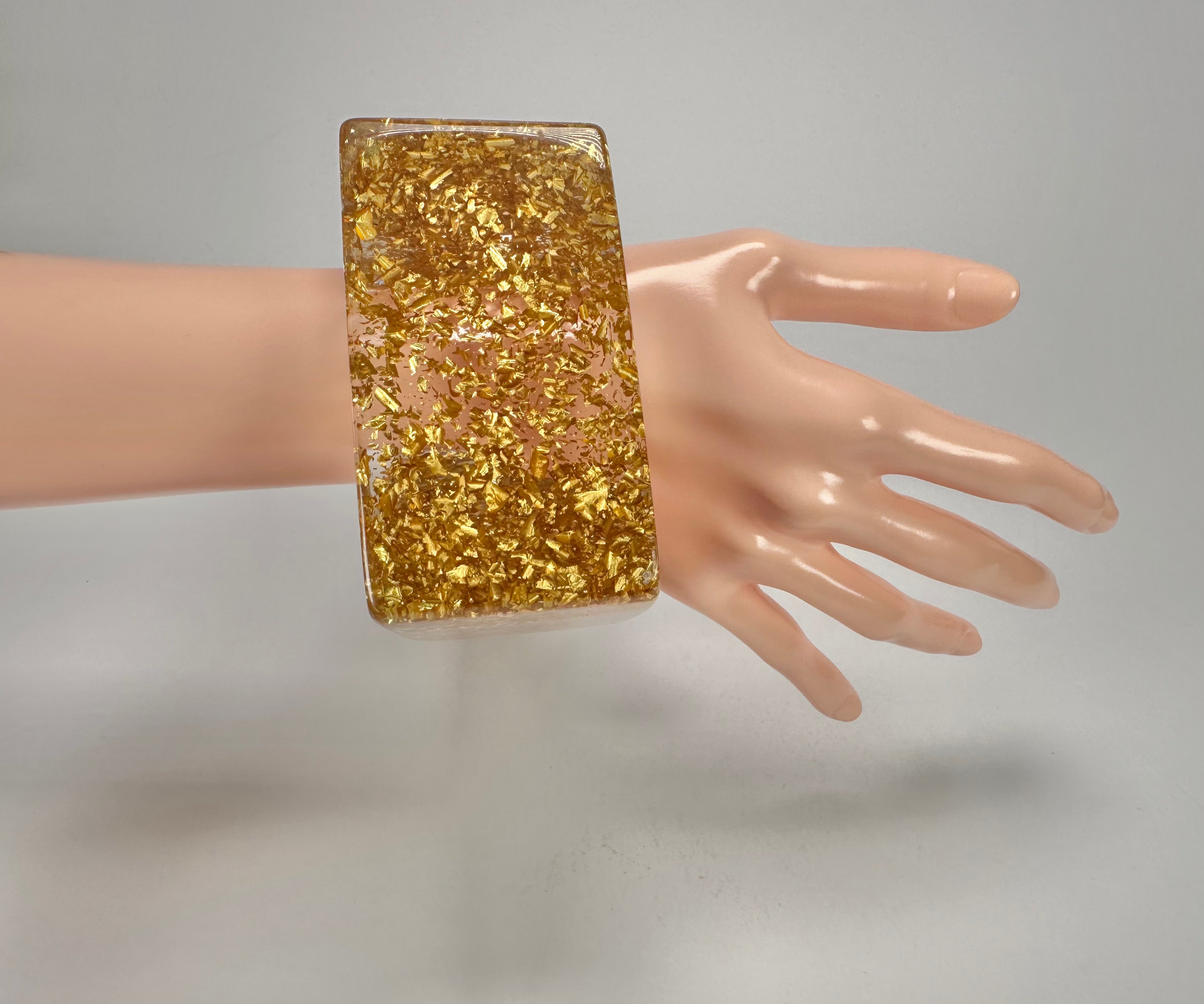 Jackie Brazil "Solid Square" Gold Flakes 5cm Bangle ( B2100 )
