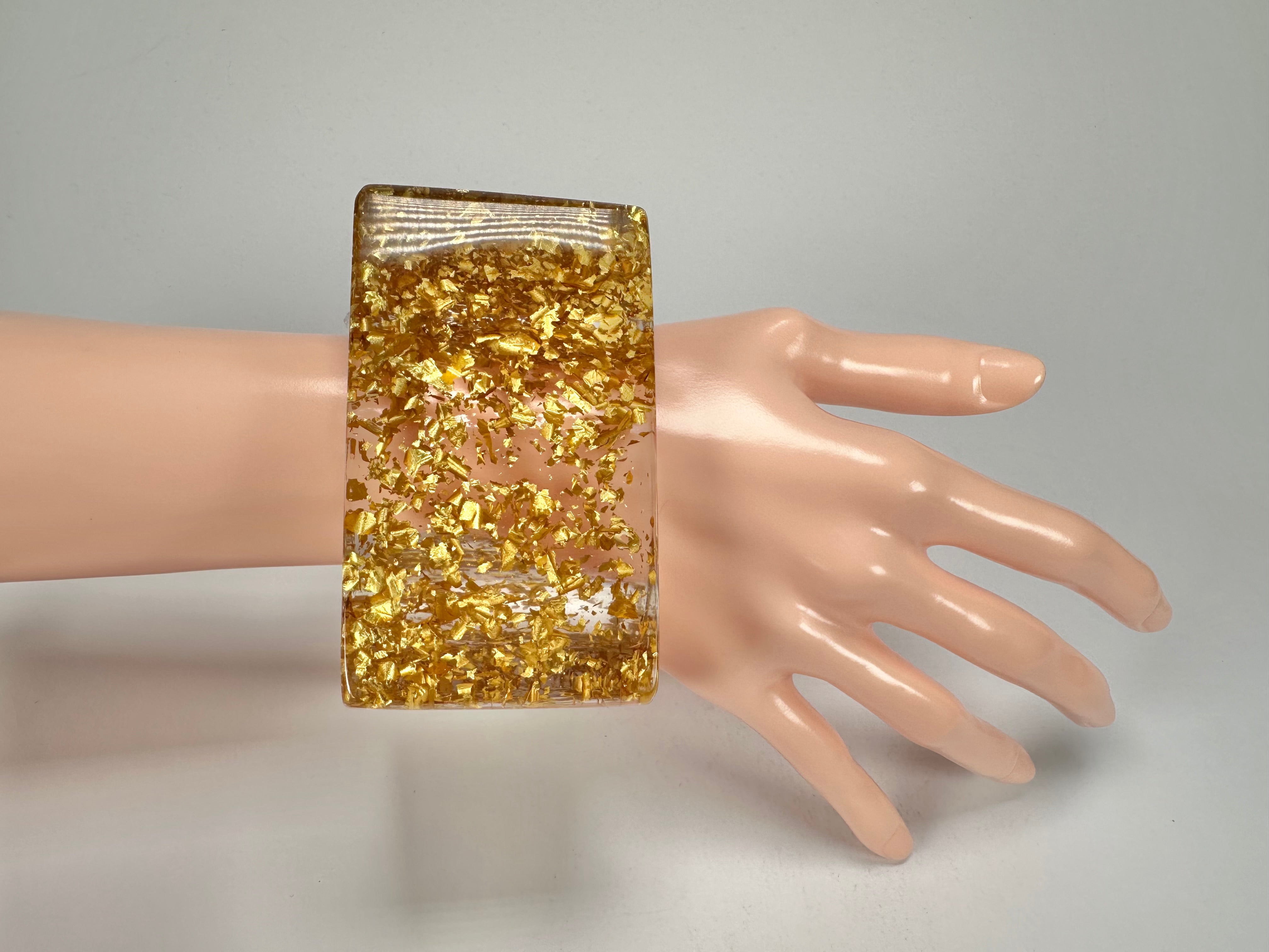 Jackie Brazil "Solid Square" Gold Flakes 5cm Bangle ( B2100 )