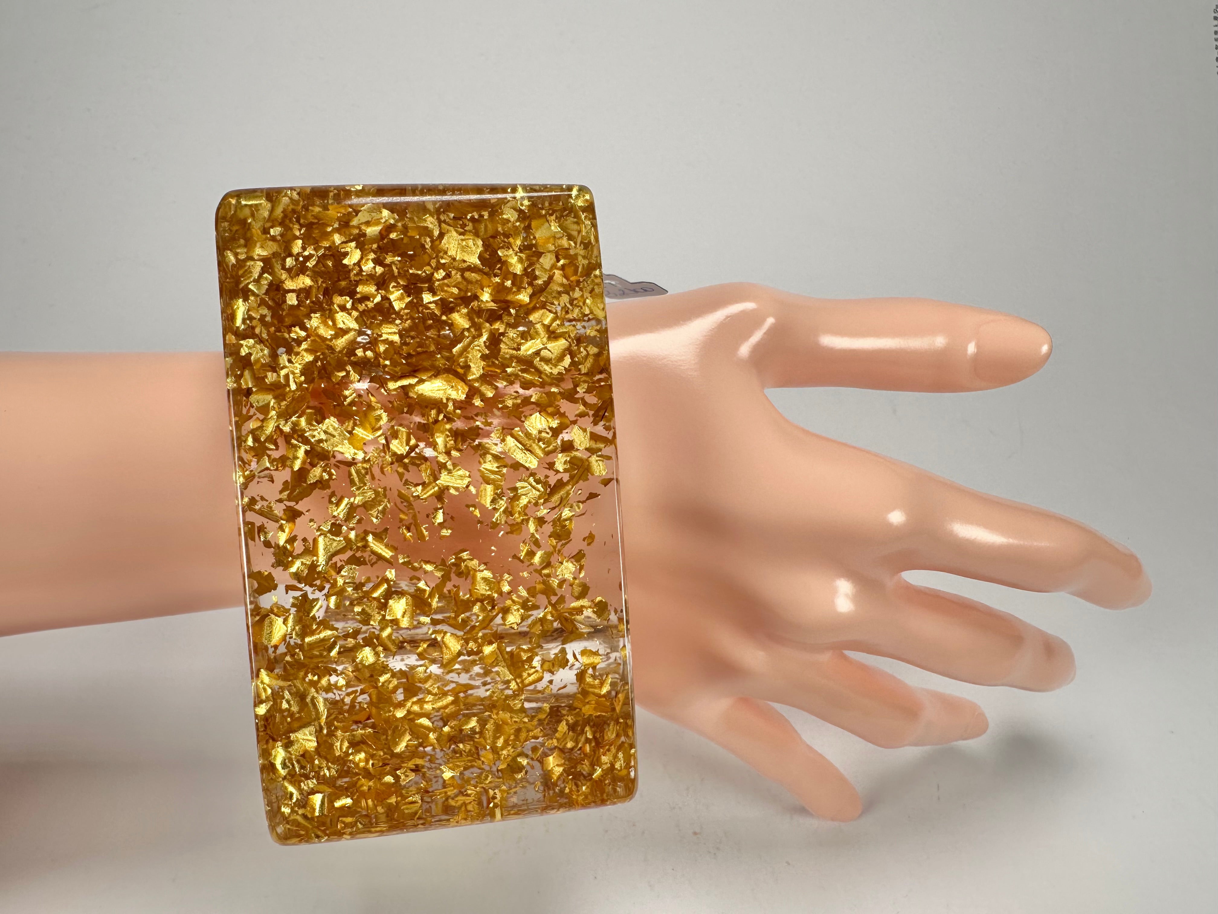 Jackie Brazil "Solid Square" Gold Flakes 5cm Bangle ( B2100 )