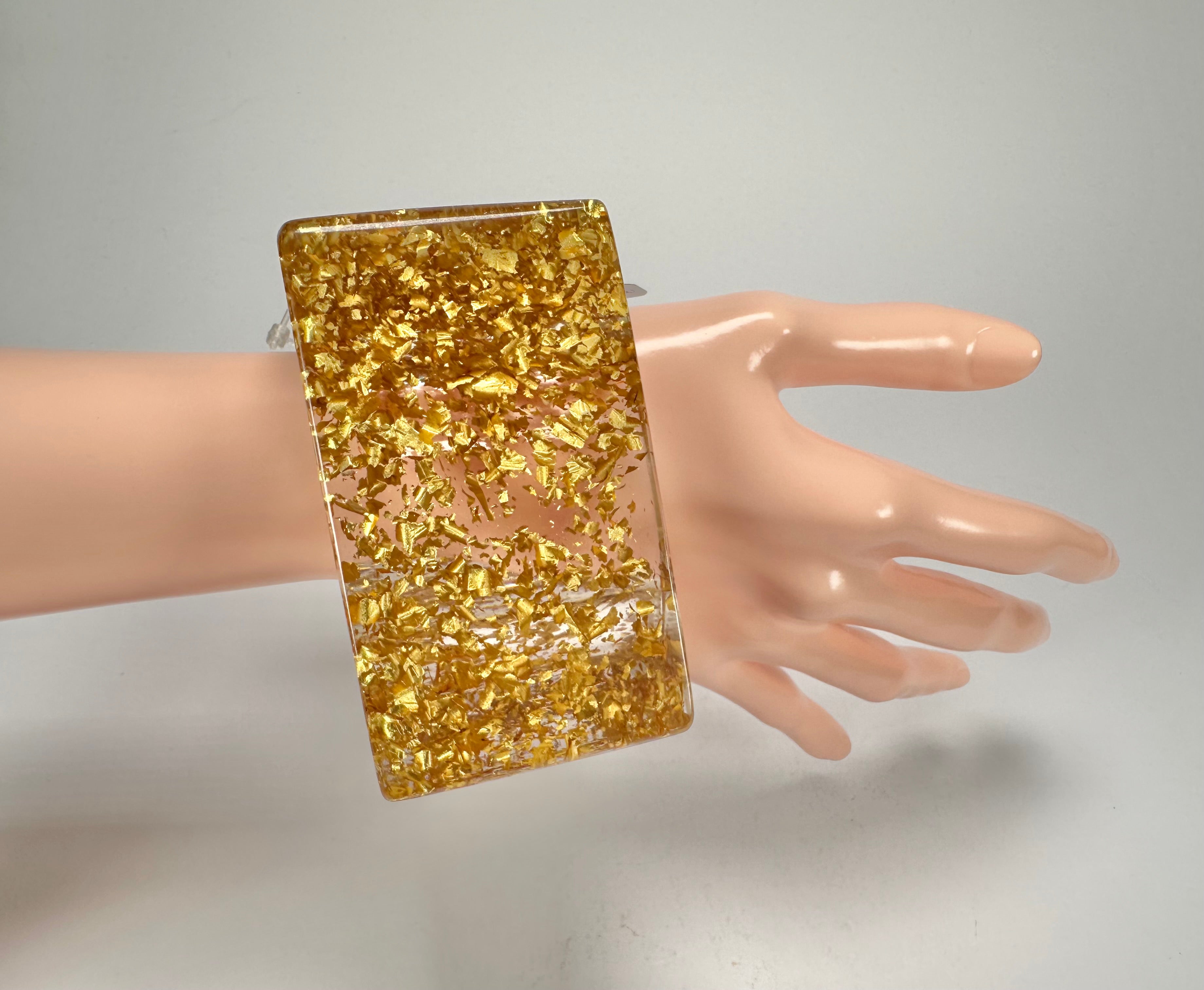 Jackie Brazil "Solid Square" Gold Flakes 5cm Bangle ( B2100 )