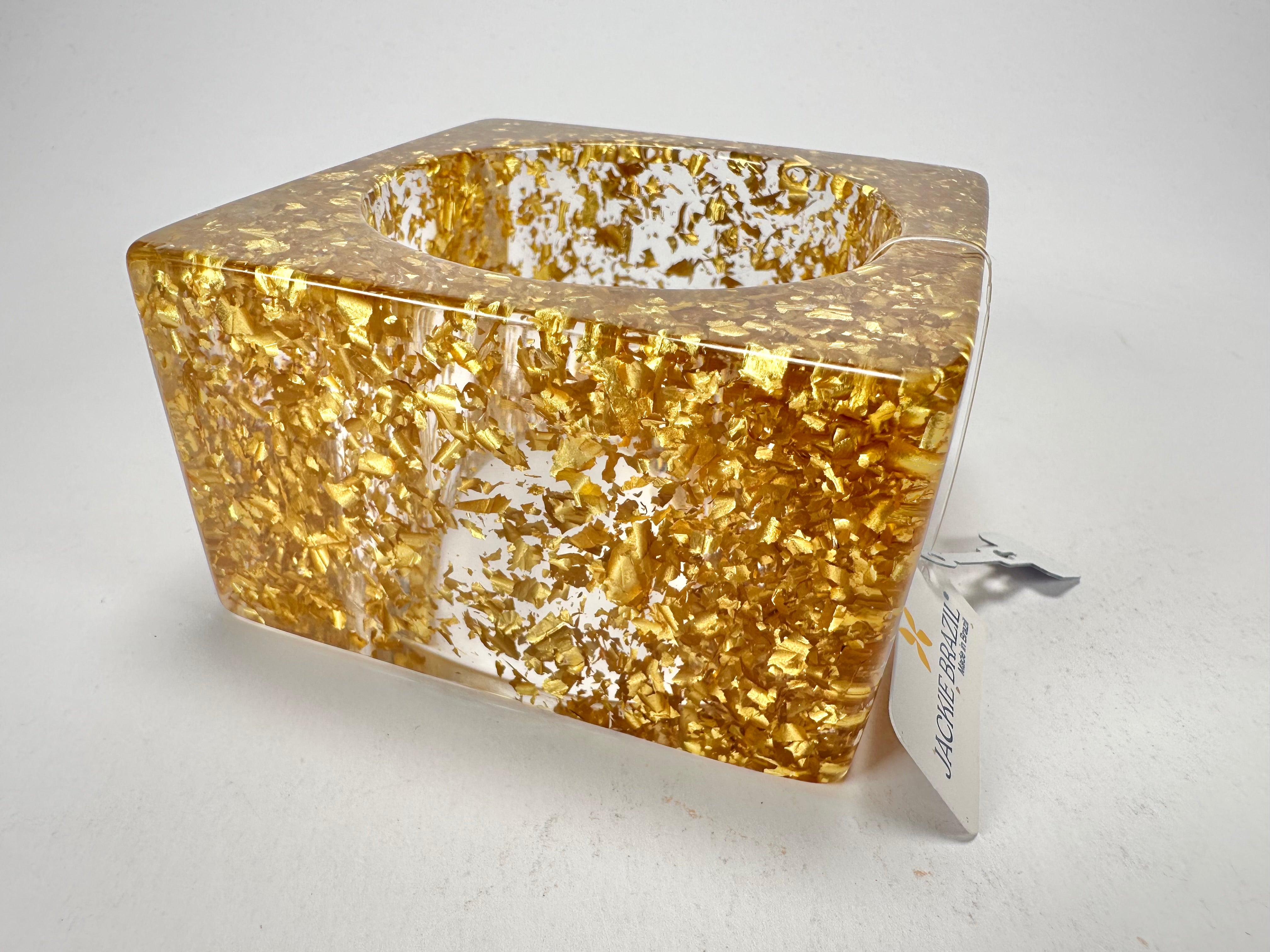 Jackie Brazil "Solid Square" Gold Flakes 5cm Bangle ( B2100 )