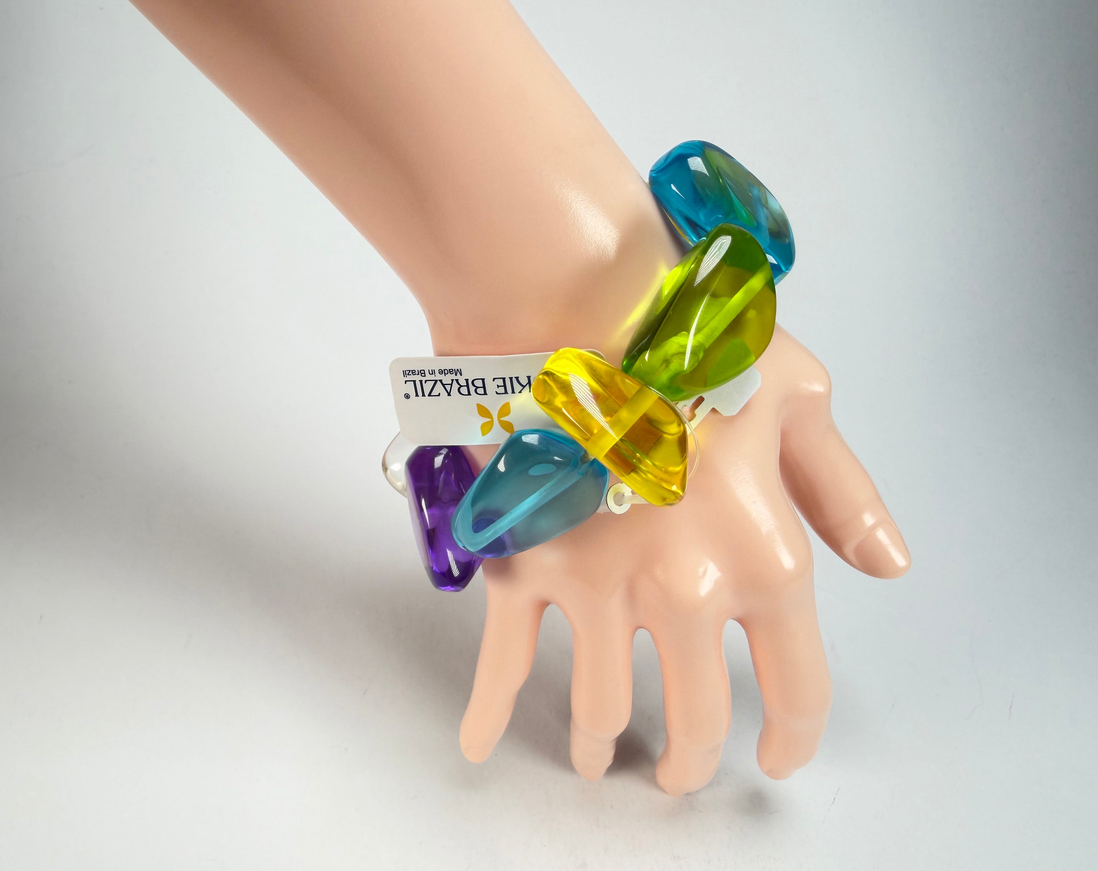 Jackie Brazil "Diamonds" Transparent Summer Mix Flintstone Bone Bracelet ( B0211 )