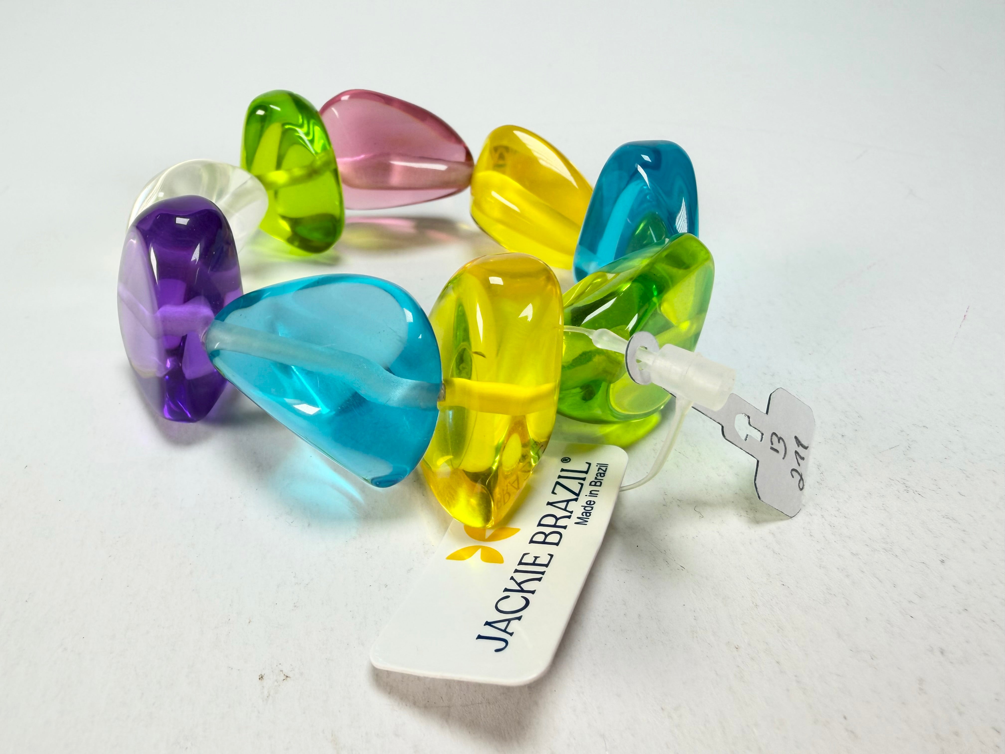 Jackie Brazil "Diamonds" Transparent Summer Mix Flintstone Bone Bracelet ( B0211 )