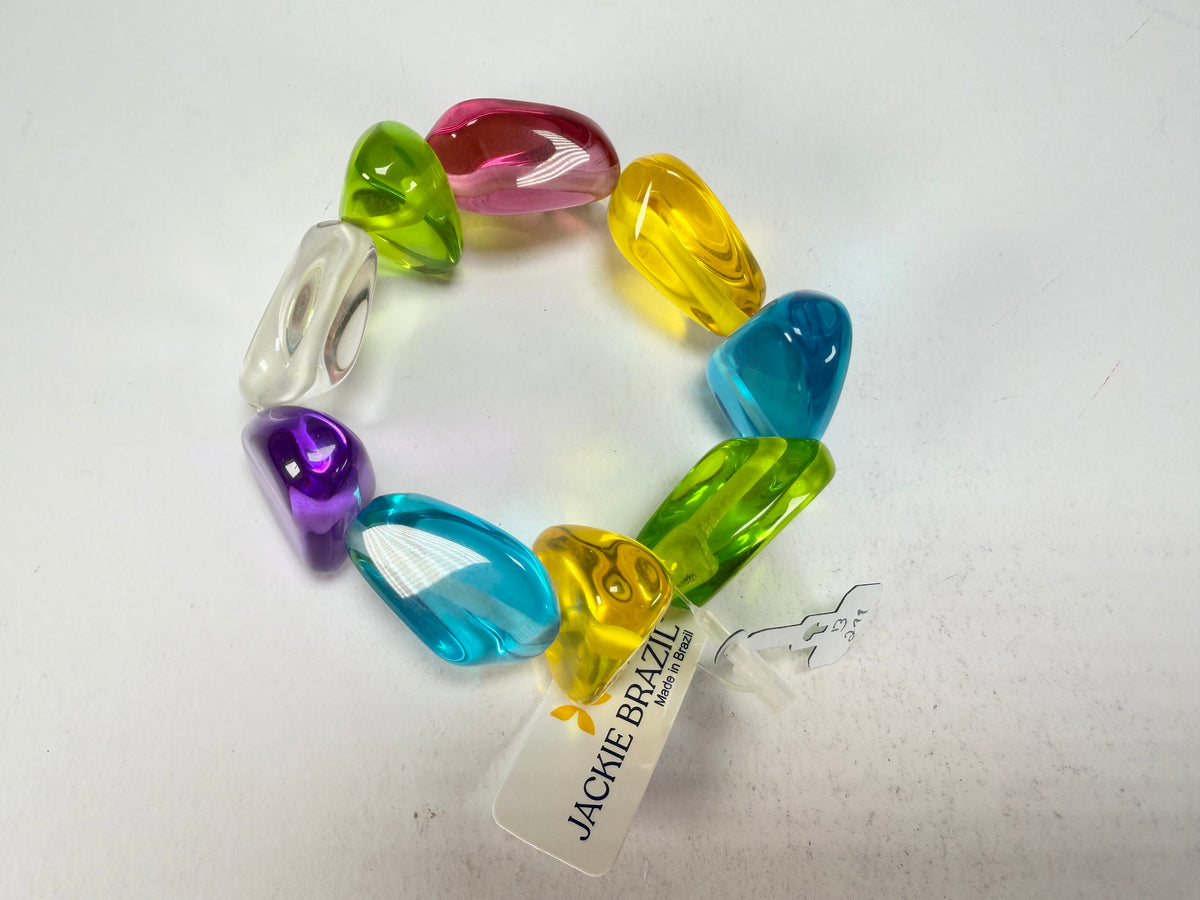 Jackie Brazil "Diamonds" Transparent Summer Mix Flintstone Bone Bracelet ( B0211 )