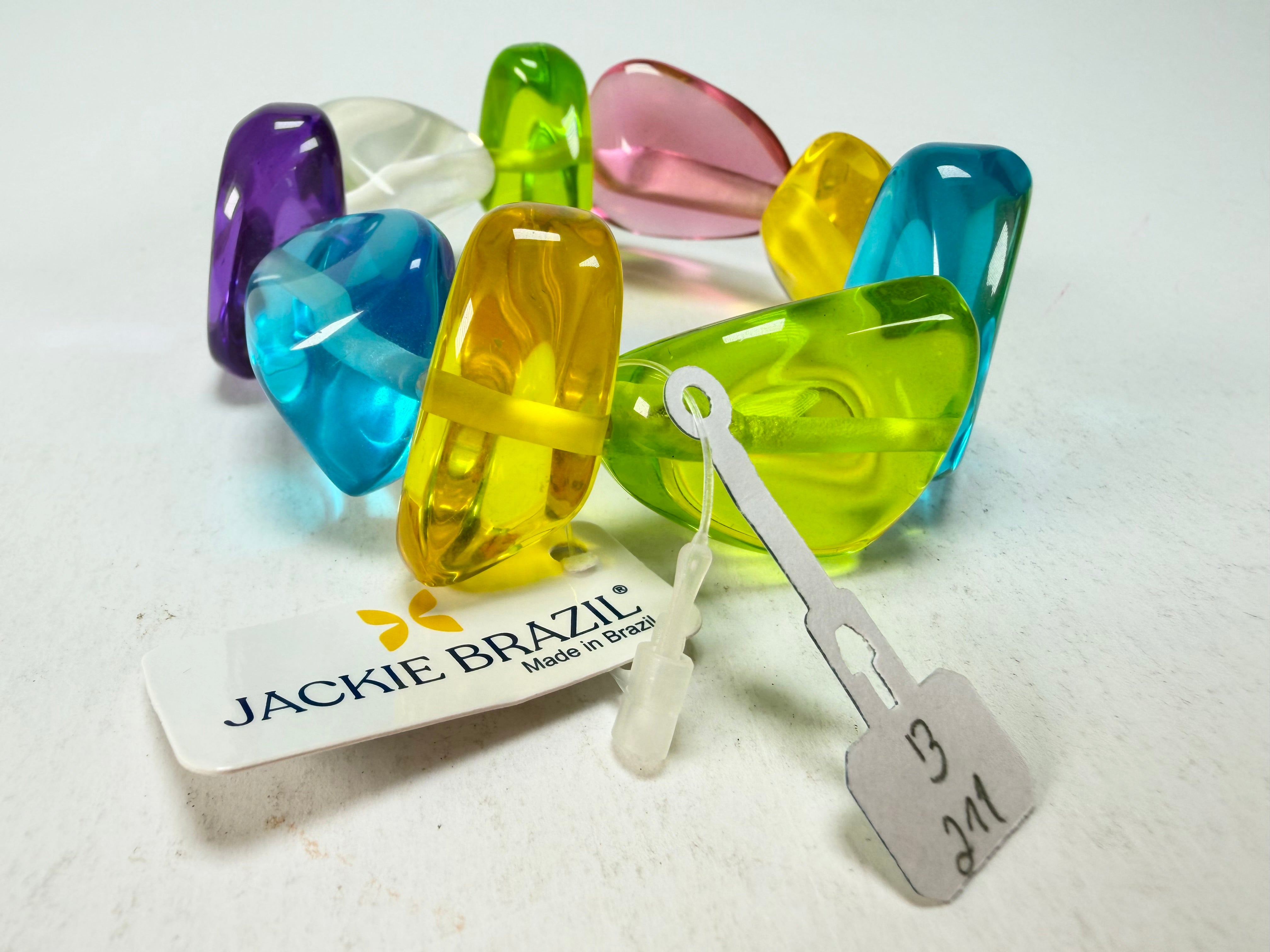 Jackie Brazil "Diamonds" Transparent Summer Mix Flintstone Bone Bracelet ( B0211 )