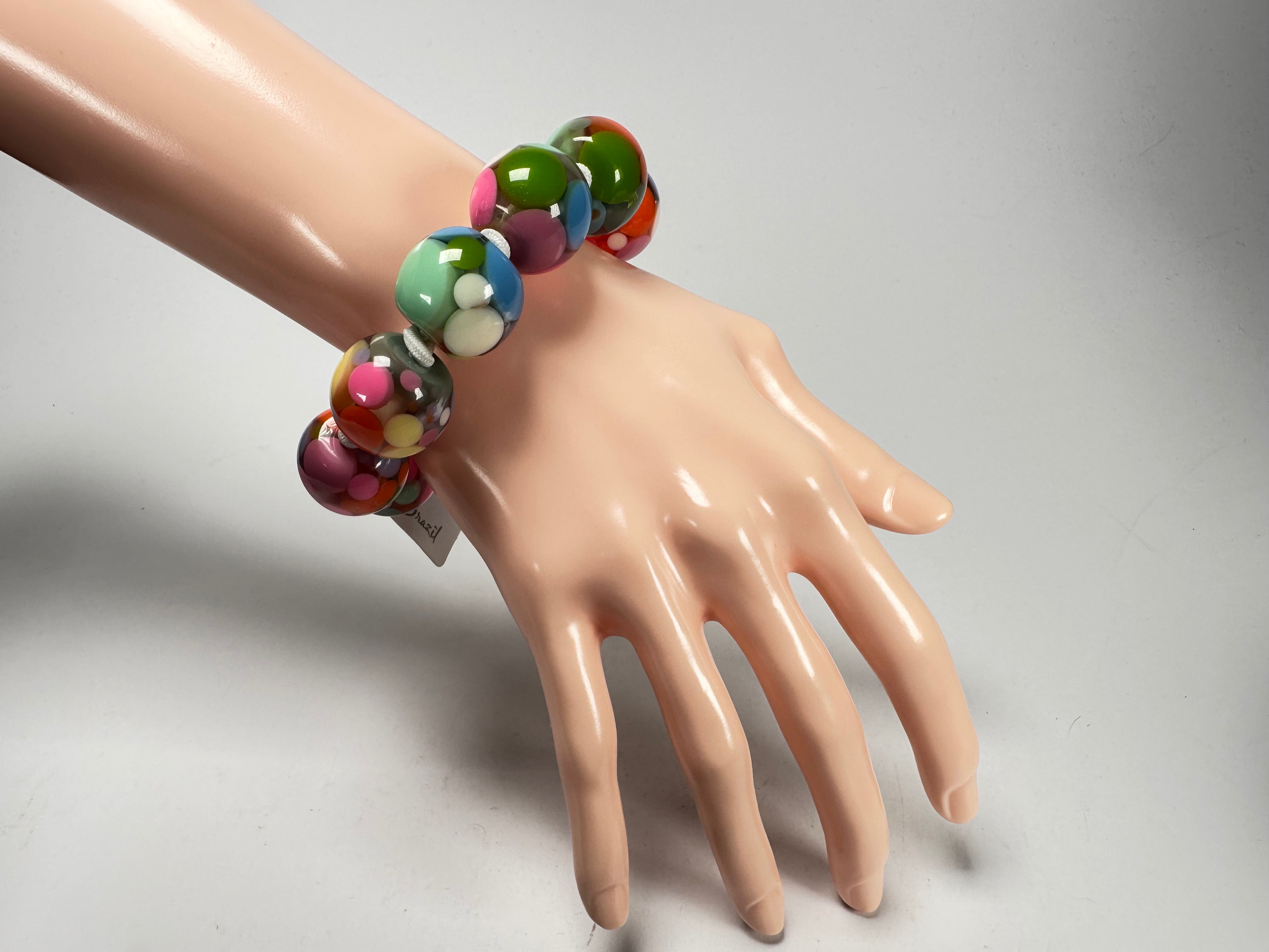 Jackie Brazil "Spots" Spotted Balls On Elastic Resin Bracelet ( B1470 )