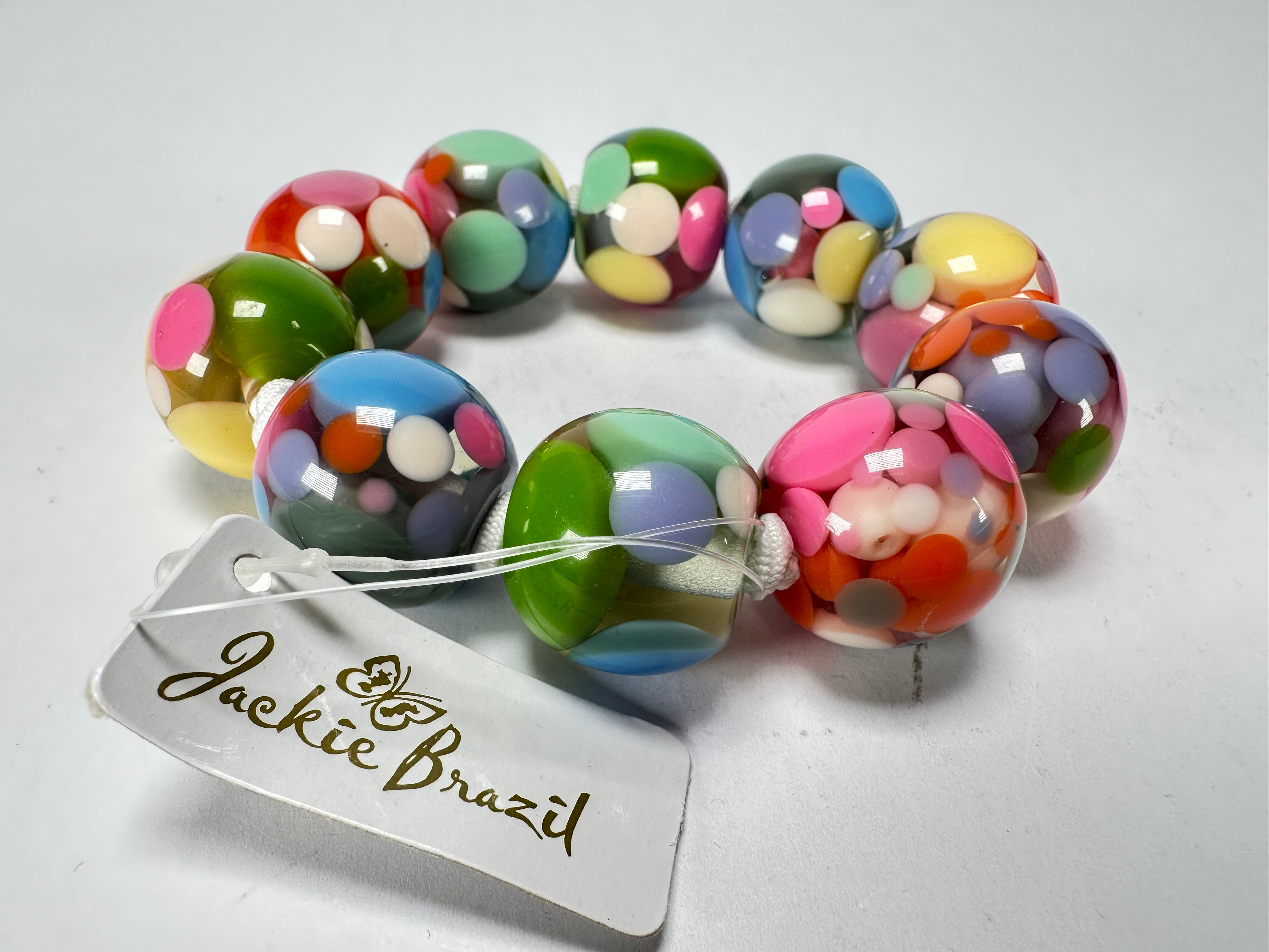 Jackie Brazil "Spots" Spotted Balls On Elastic Resin Bracelet ( B1470 )