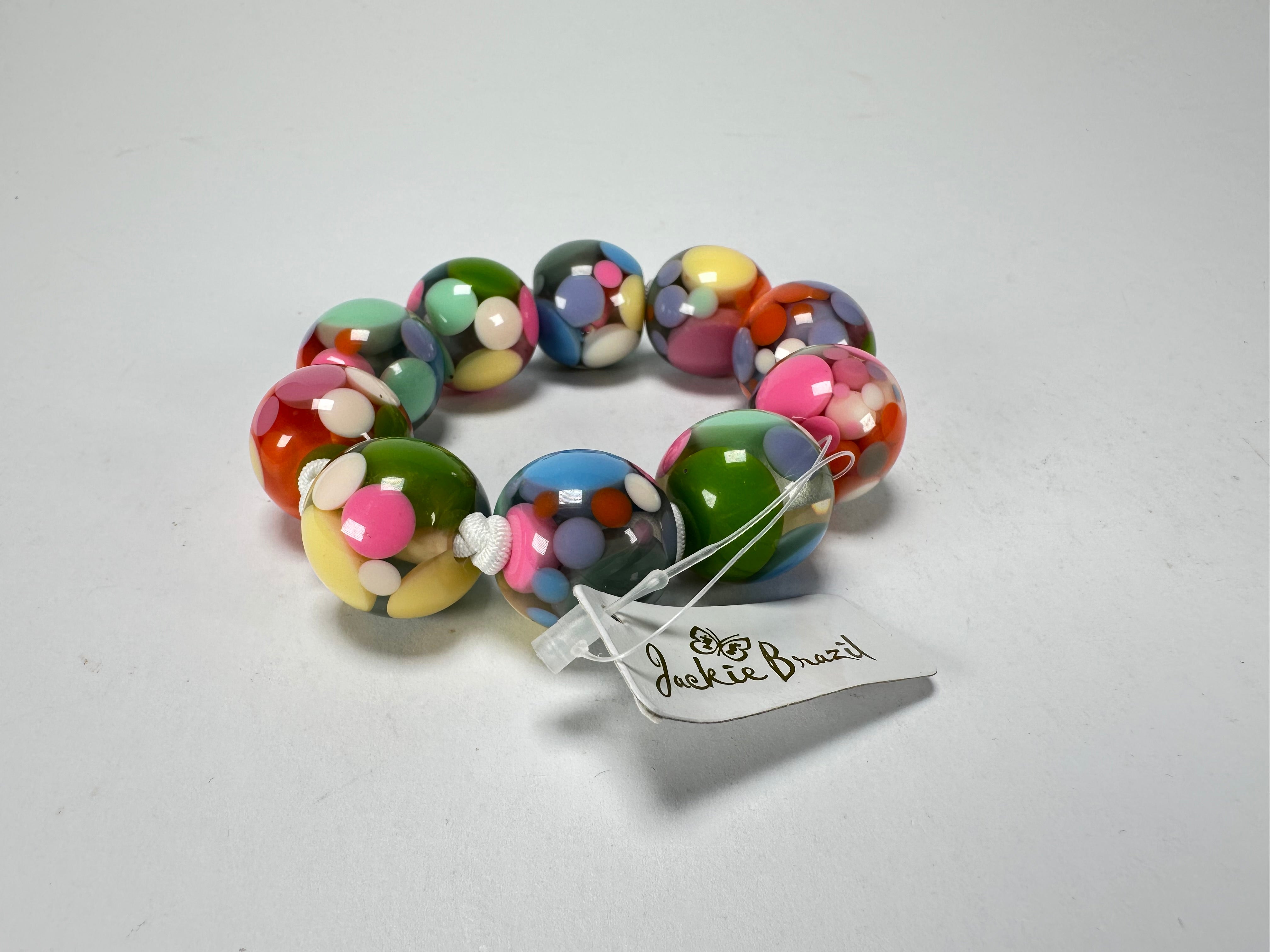 Jackie Brazil "Spots" Spotted Balls On Elastic Resin Bracelet ( B1470 )