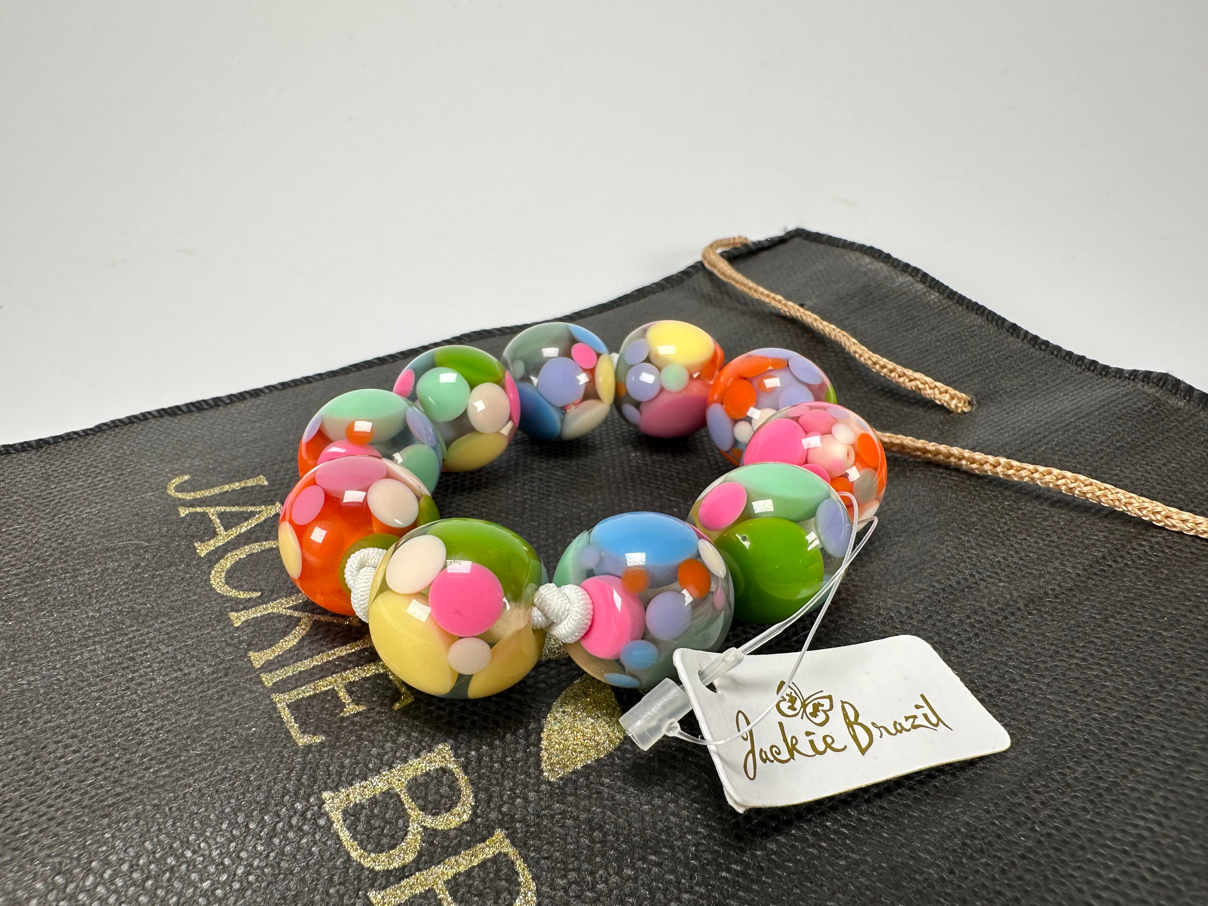 Jackie Brazil "Spots" Spotted Balls On Elastic Resin Bracelet ( B1470 )