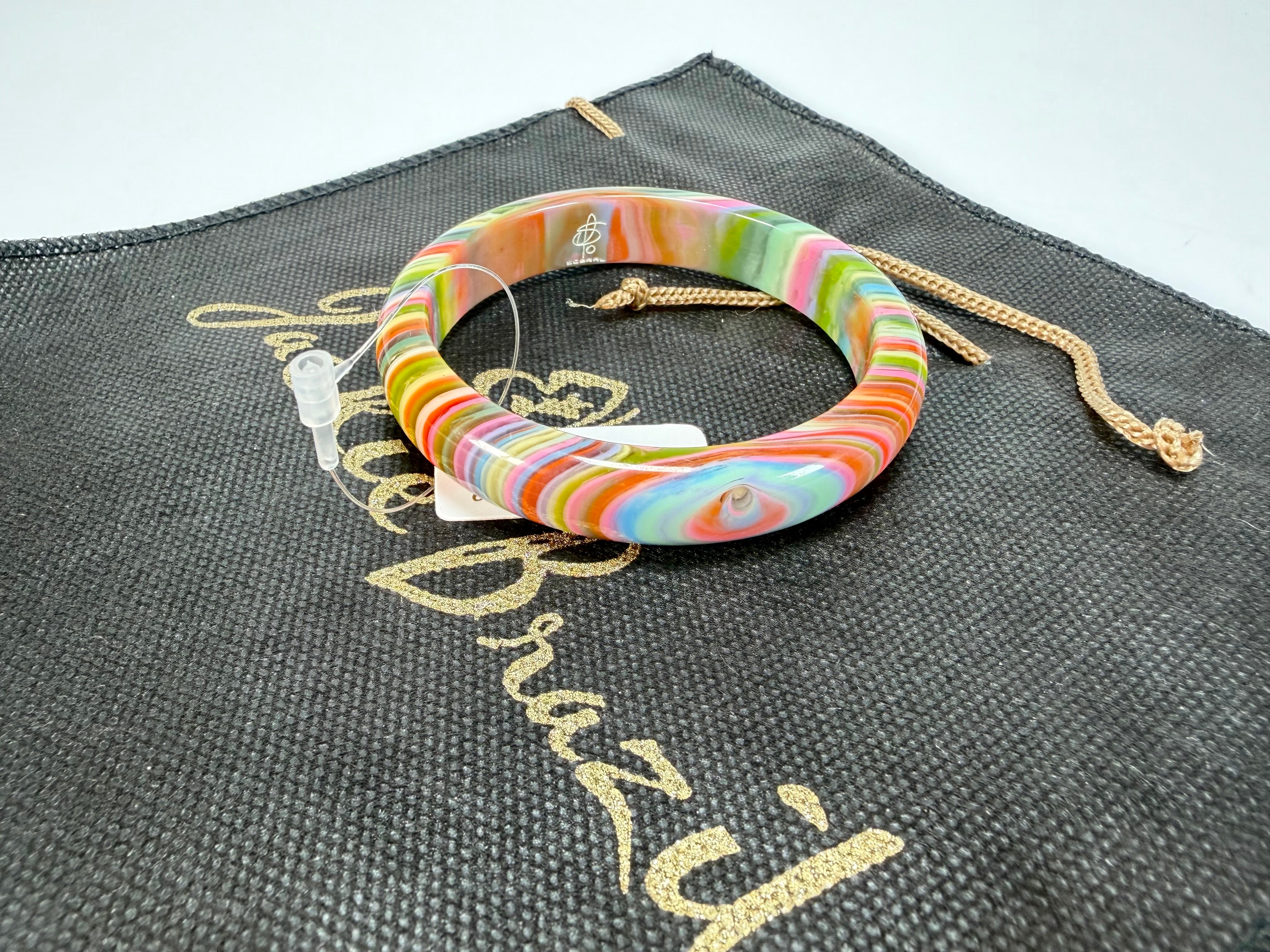 Jackie Brazil "Thin Cat Eye" Liquorice Allsorts with Cat Eye Spring Colour 1.3cm Resin Bangle ( B1151 )