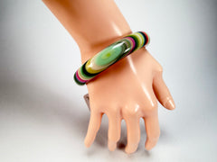 Jackie Brazil "Thin Cat Eye" Liquorice Allsorts with Cat Eye Spring Colour 1.3cm Resin Bangle ( B1151 )