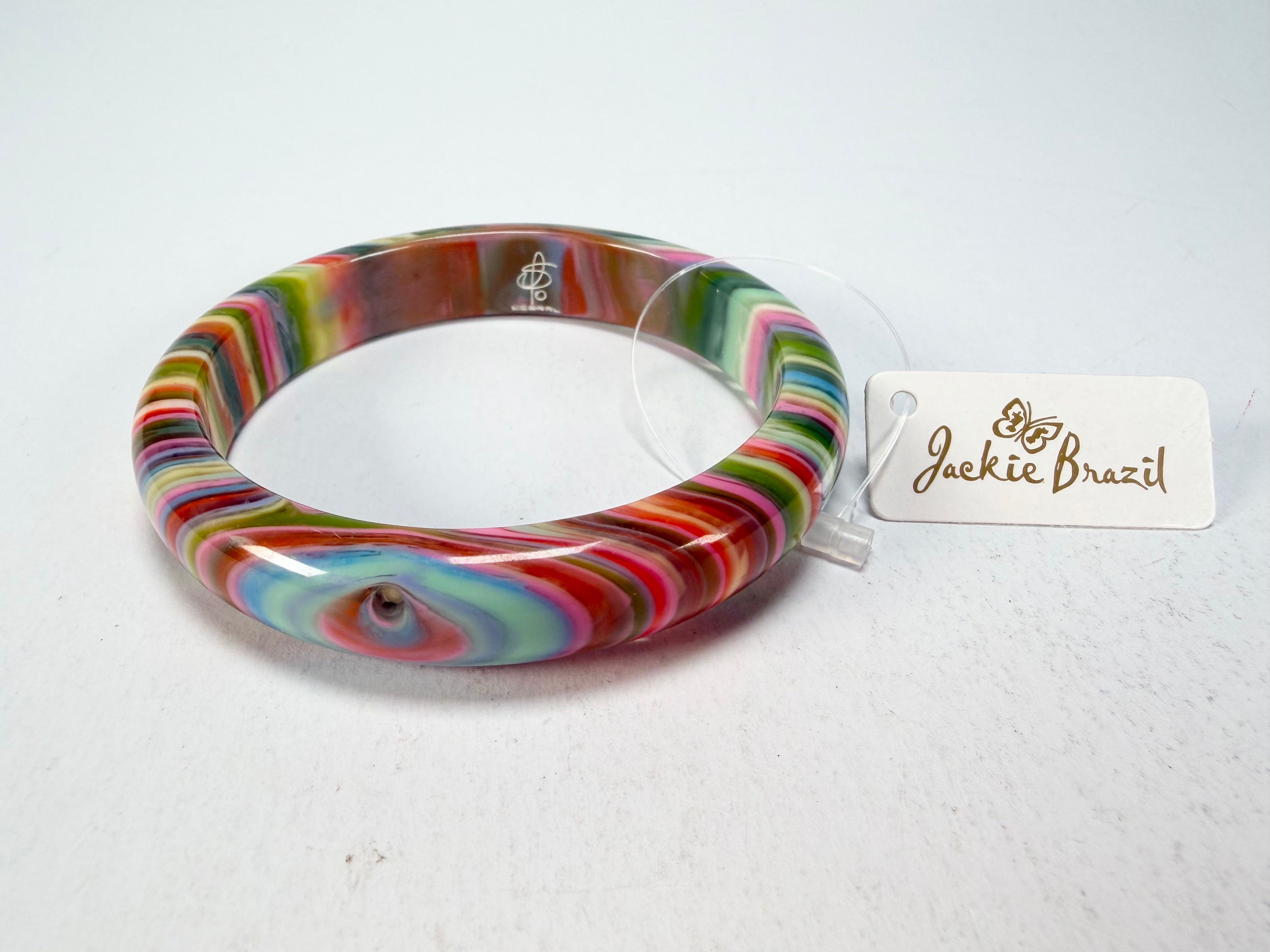 Jackie Brazil "Thin Cat Eye" Liquorice Allsorts with Cat Eye Spring Colour 1.3cm Resin Bangle ( B1151 )