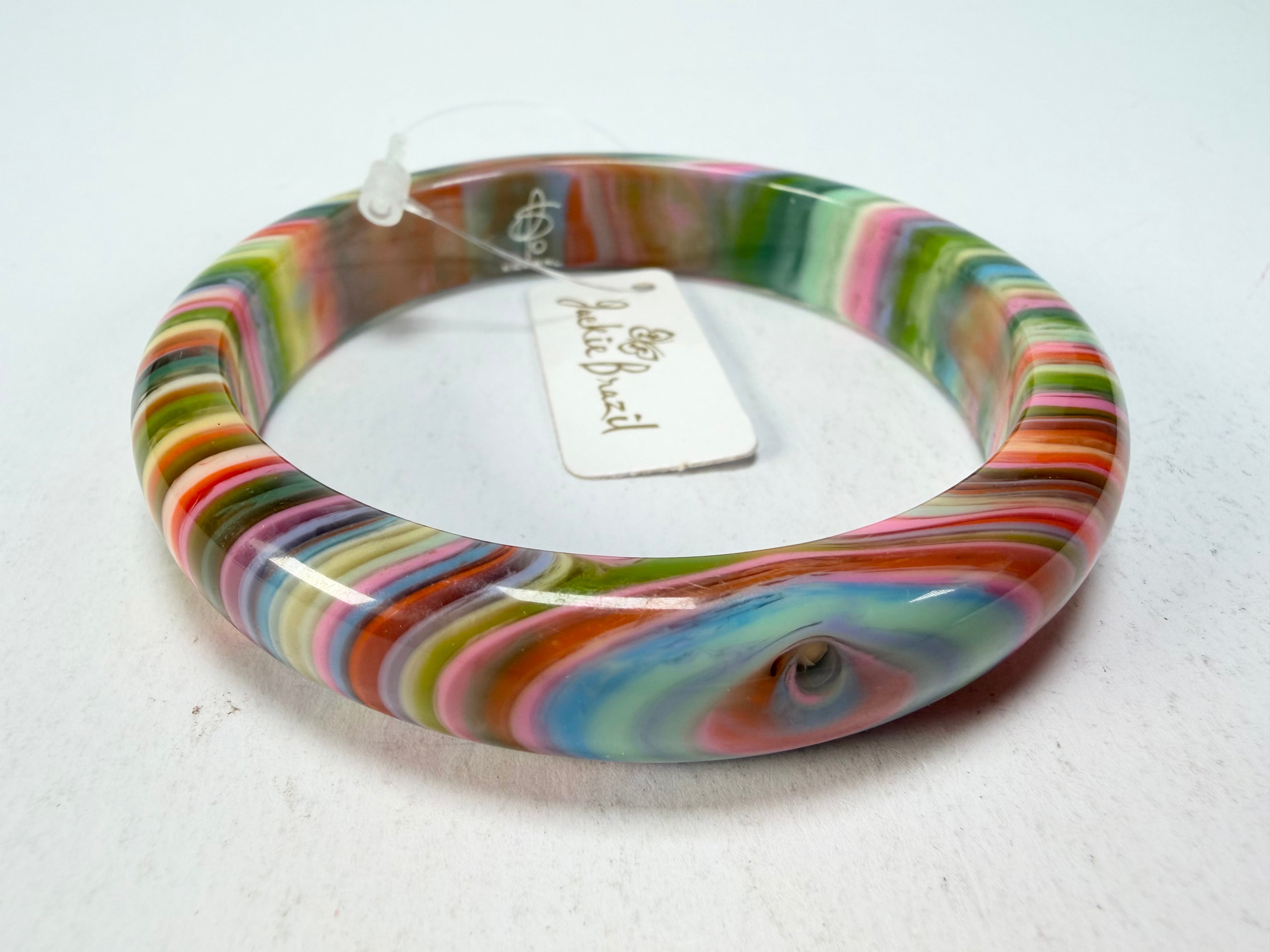 Jackie Brazil "Thin Cat Eye" Liquorice Allsorts with Cat Eye Spring Colour 1.3cm Resin Bangle ( B1151 )