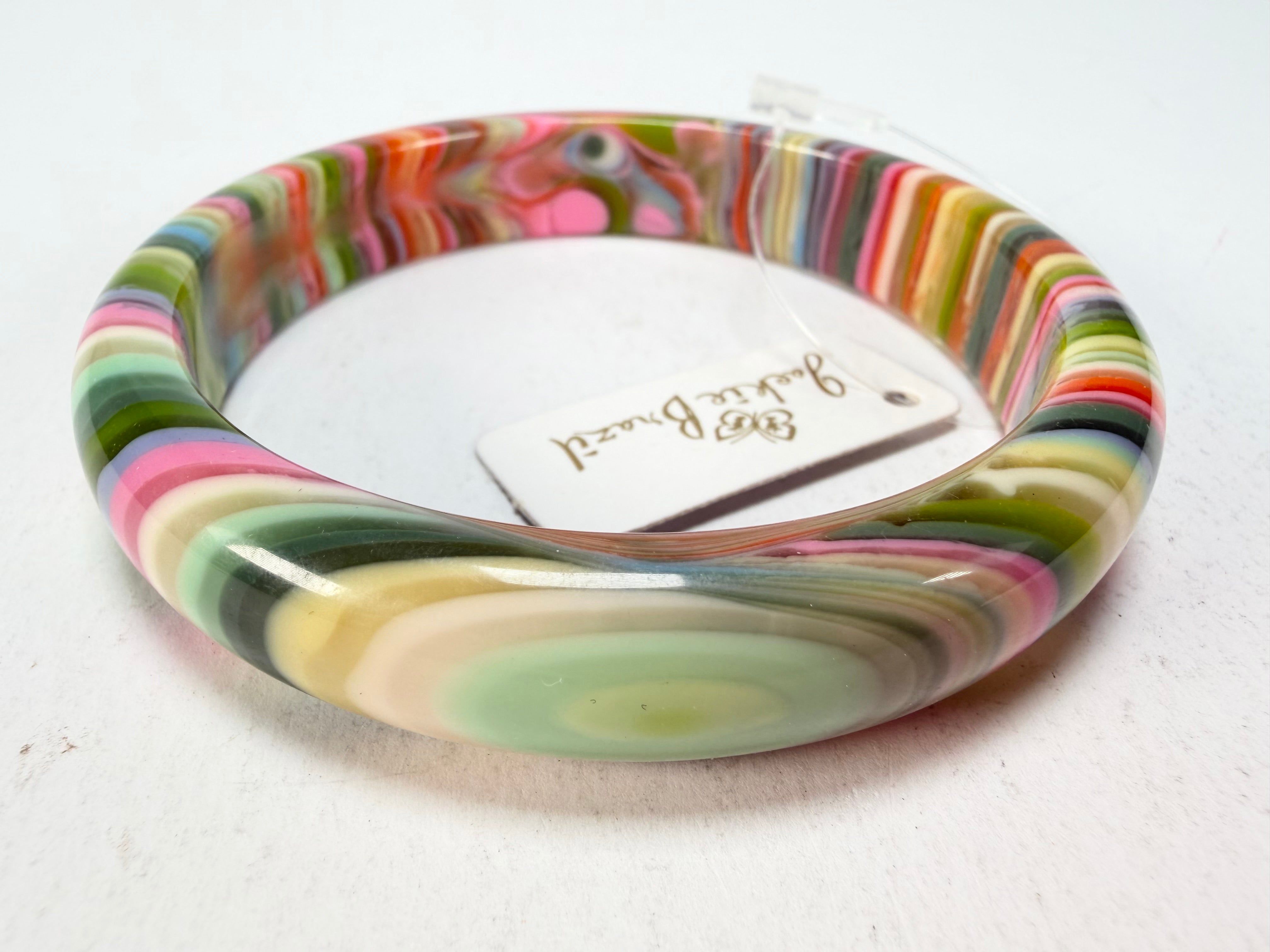 Jackie Brazil "Thin Cat Eye" Liquorice Allsorts with Cat Eye Spring Colour 1.3cm Resin Bangle ( B1151 )