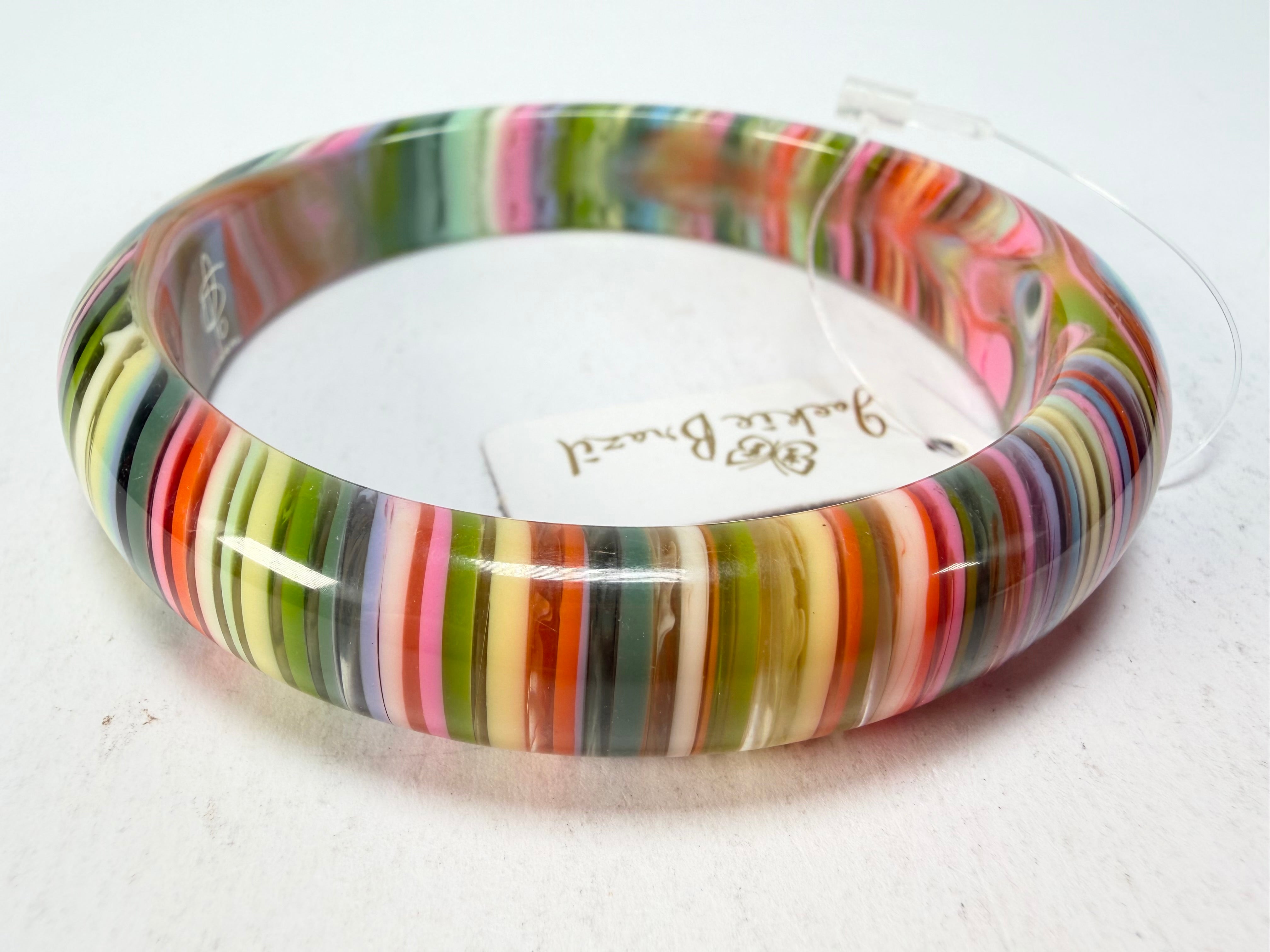 Jackie Brazil "Thin Cat Eye" Liquorice Allsorts with Cat Eye Spring Colour 1.3cm Resin Bangle ( B1151 )