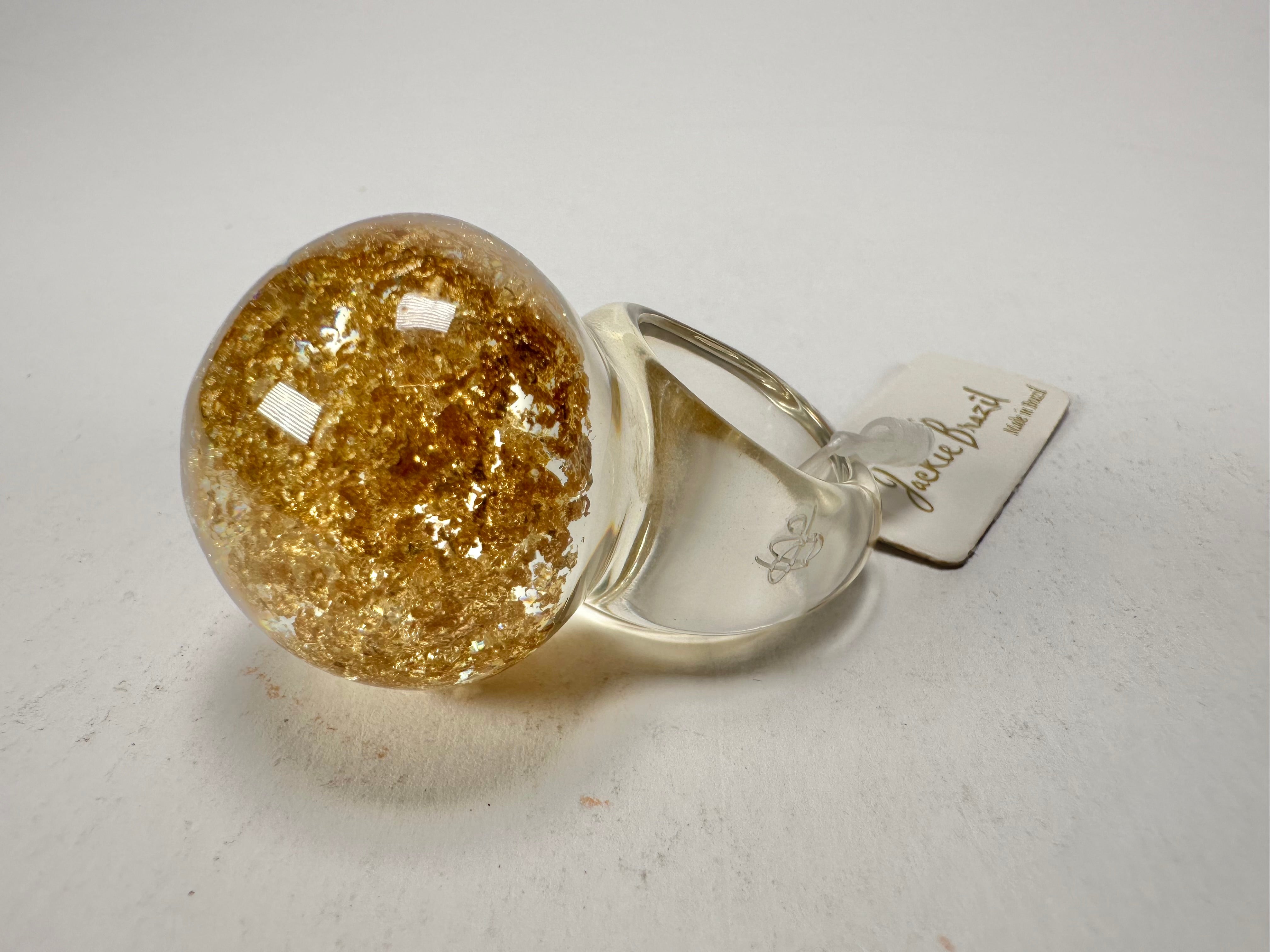Jackie Brazil "Splendour" Large Ball Gold Flakes Ring ( R2500 ) Size UK - Q / US - 8