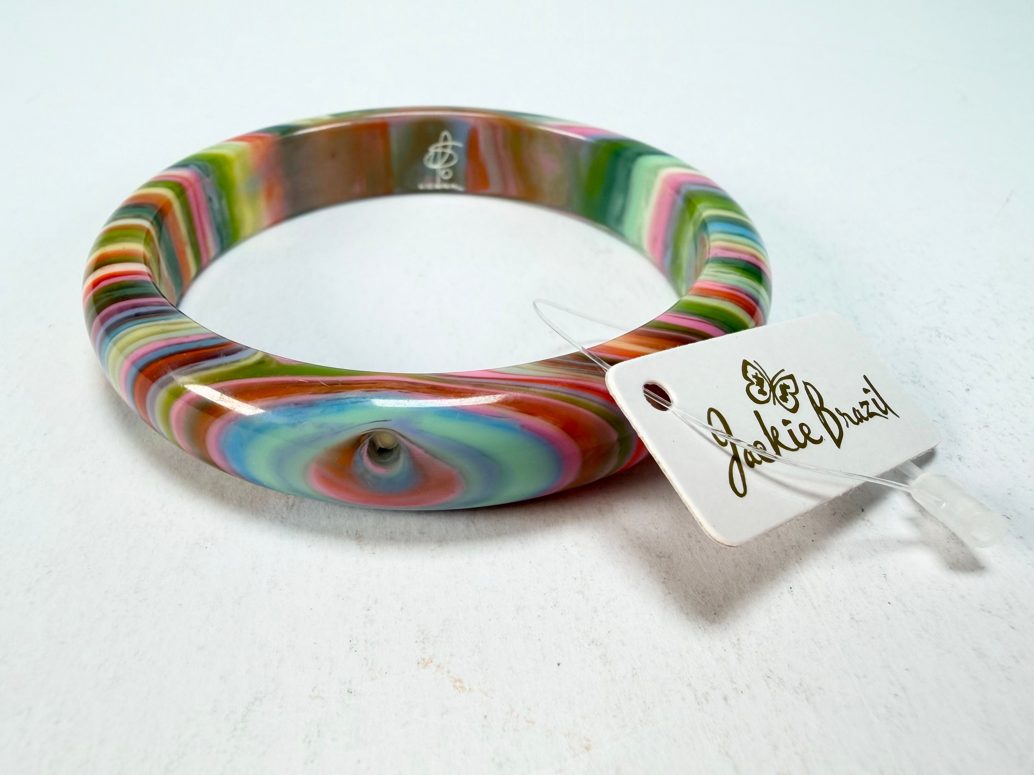 Jackie Brazil "Thin Cat Eye" Liquorice Allsorts with Cat Eye Spring Colour 1.3cm Resin Bangle ( B1151 )