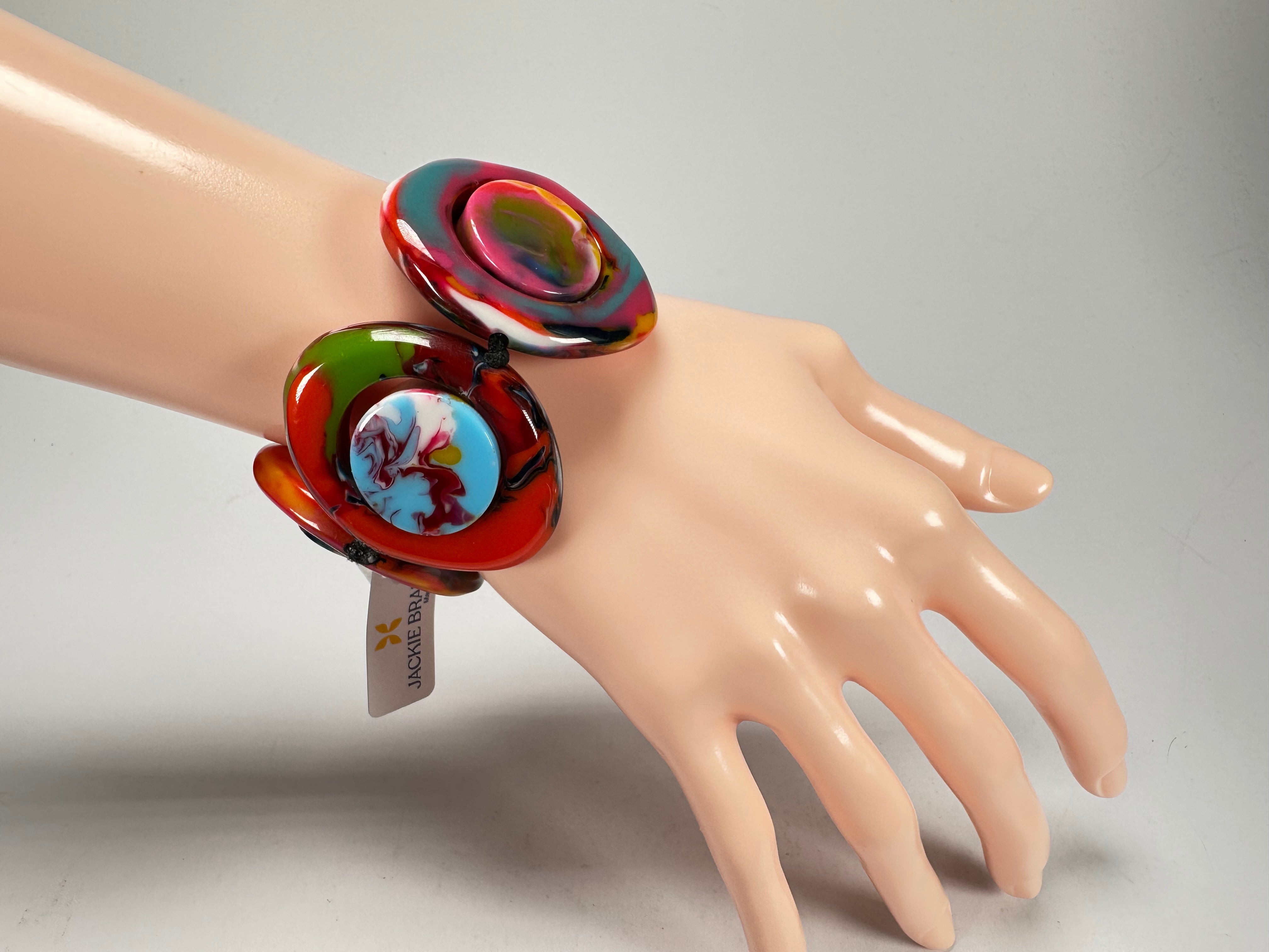 Jackie Brazil "Saturn" Kandinsky Disc & Cylinder Elastic Bracelet ( B0060 )