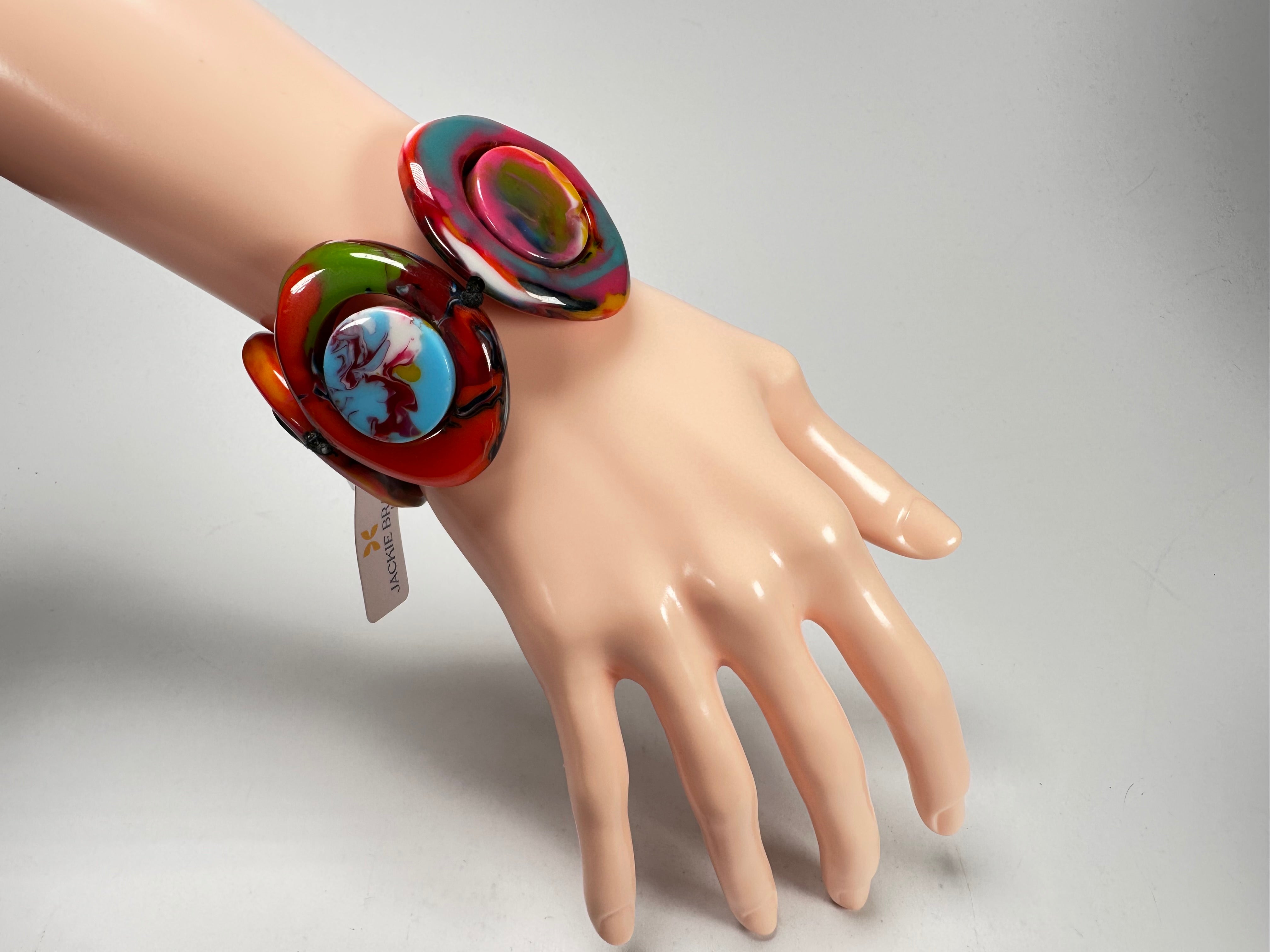 Jackie Brazil "Saturn" Kandinsky Disc & Cylinder Elastic Bracelet ( B0060 )