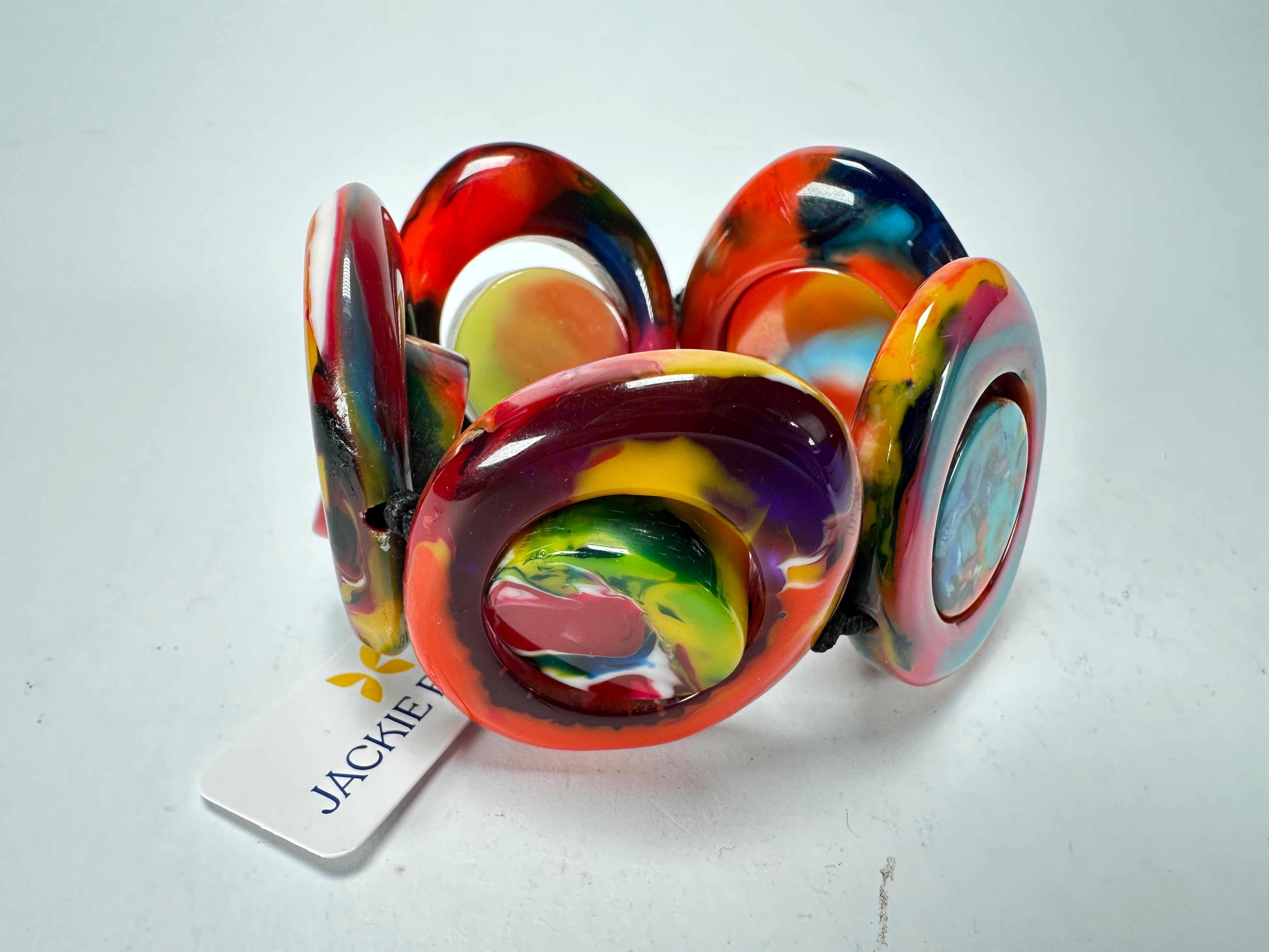 Jackie Brazil "Saturn" Kandinsky Disc & Cylinder Elastic Bracelet ( B0060 )