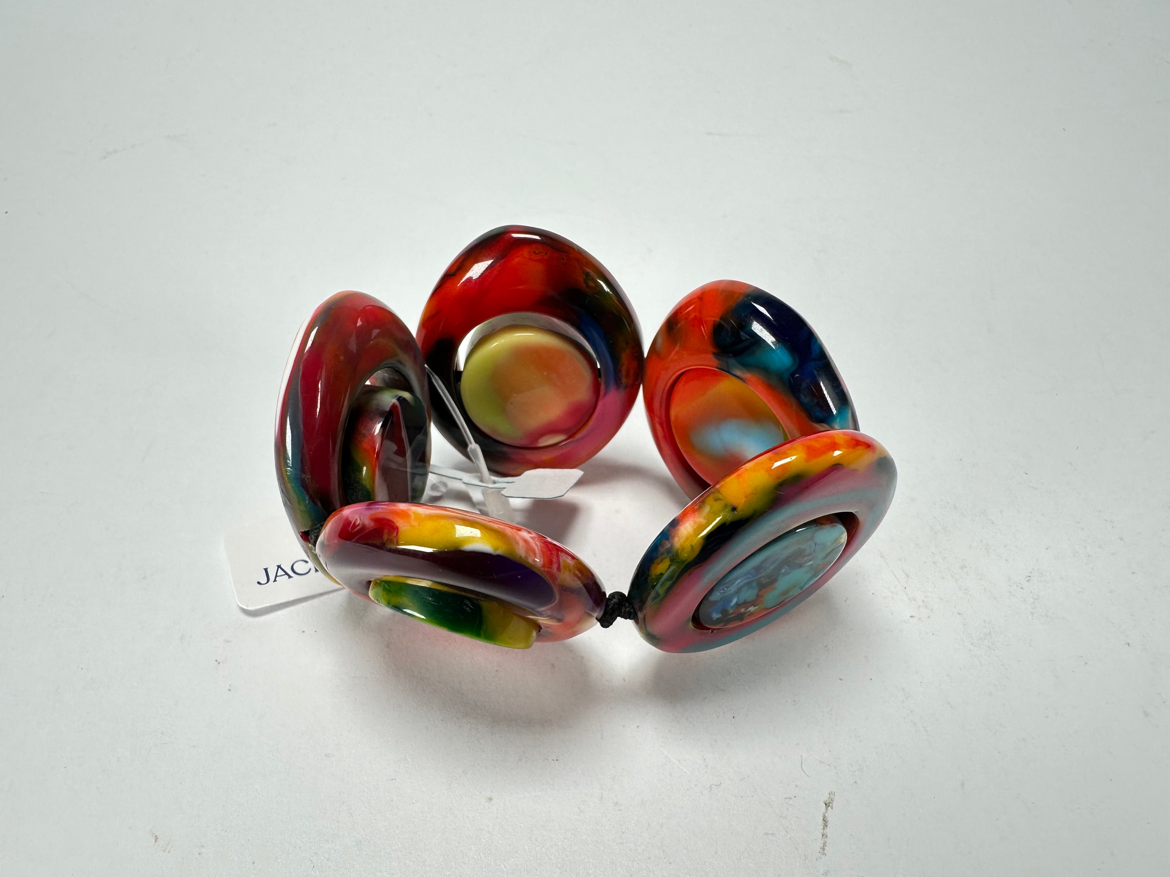 Jackie Brazil "Saturn" Kandinsky Disc & Cylinder Elastic Bracelet ( B0060 )