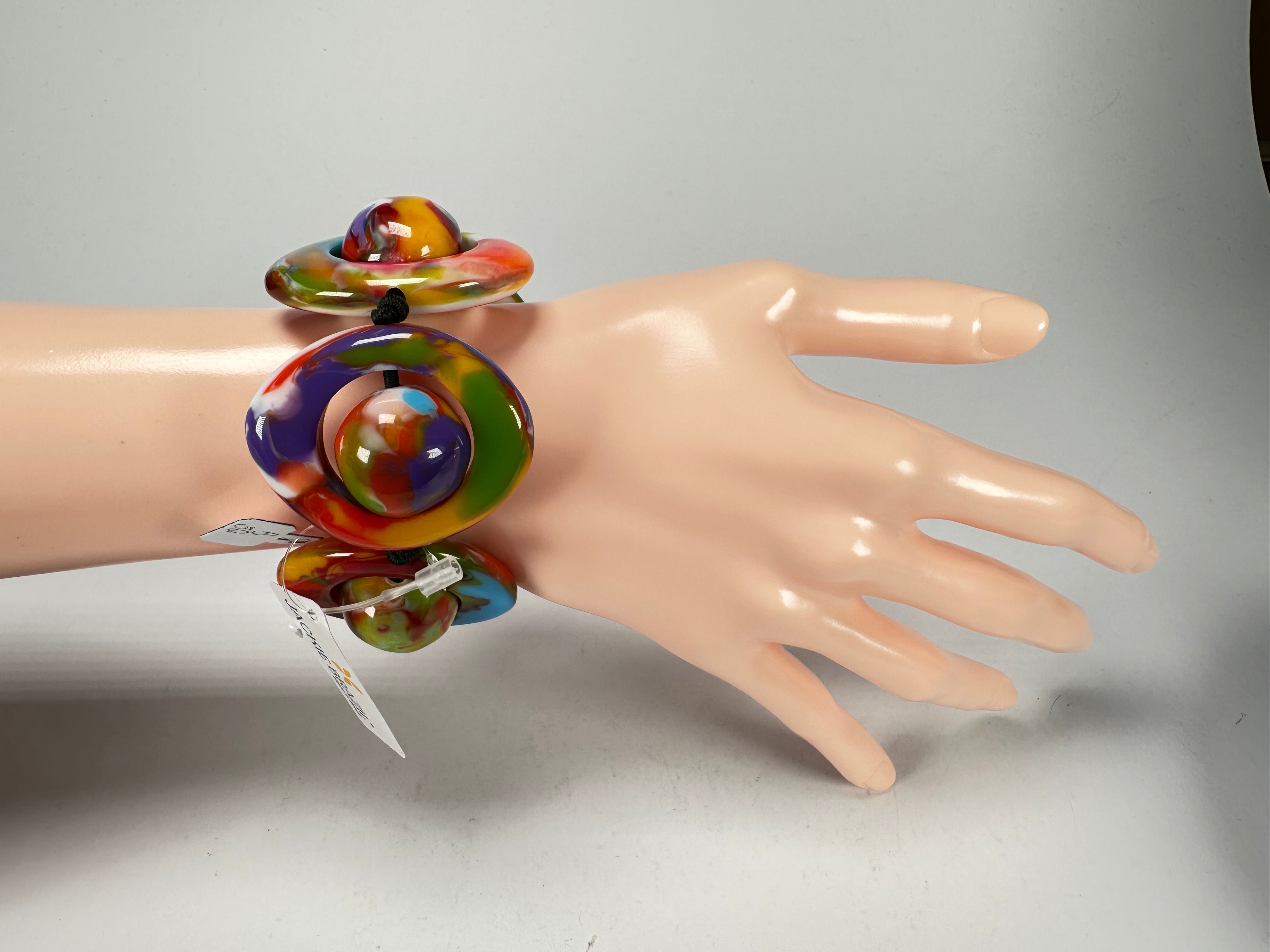 Jackie Brazil "Saturn" Kandinsky Disc & Ball Elastic Bracelet ( B0052 )