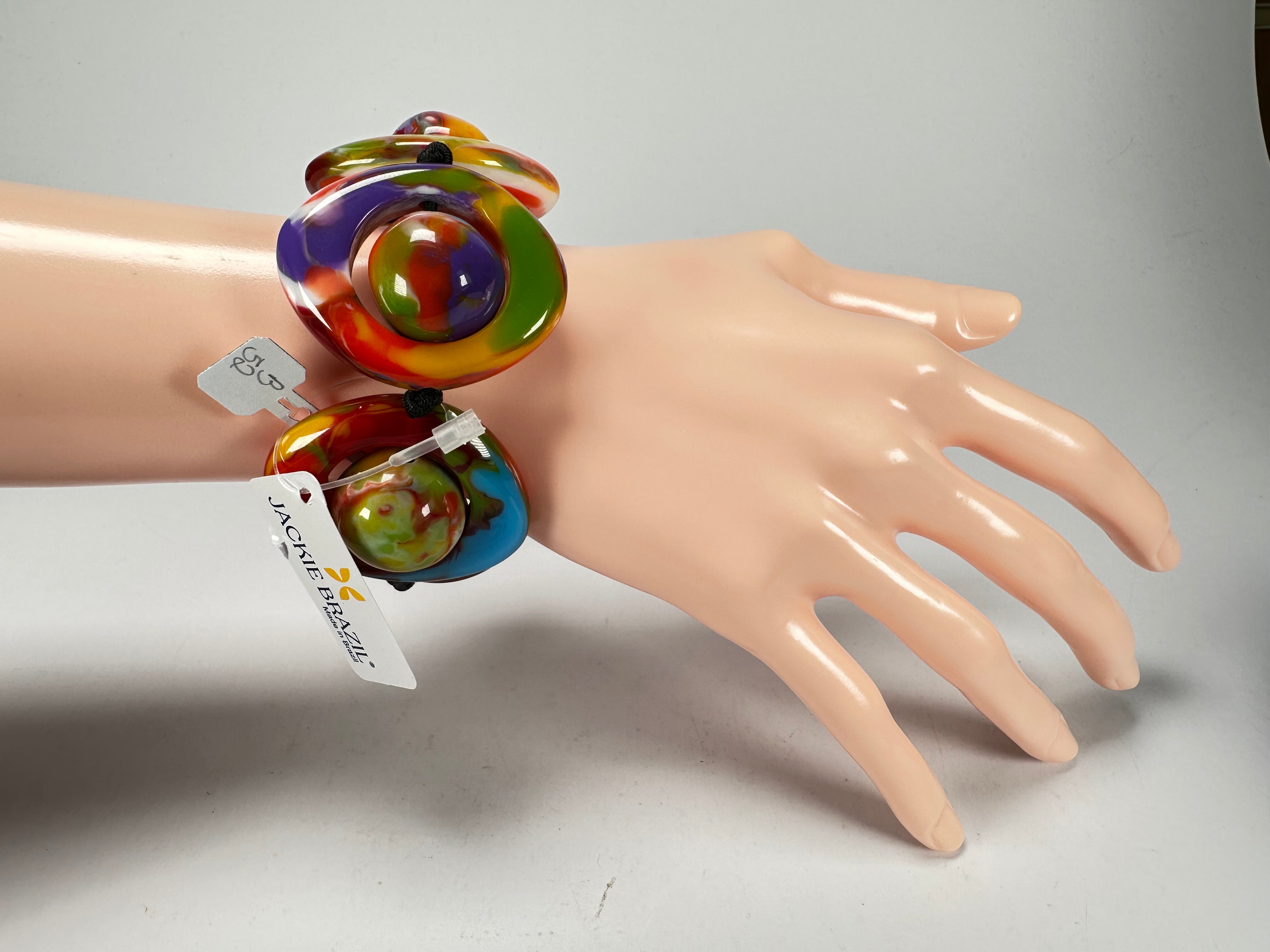 Jackie Brazil "Saturn" Kandinsky Disc & Ball Elastic Bracelet ( B0052 )