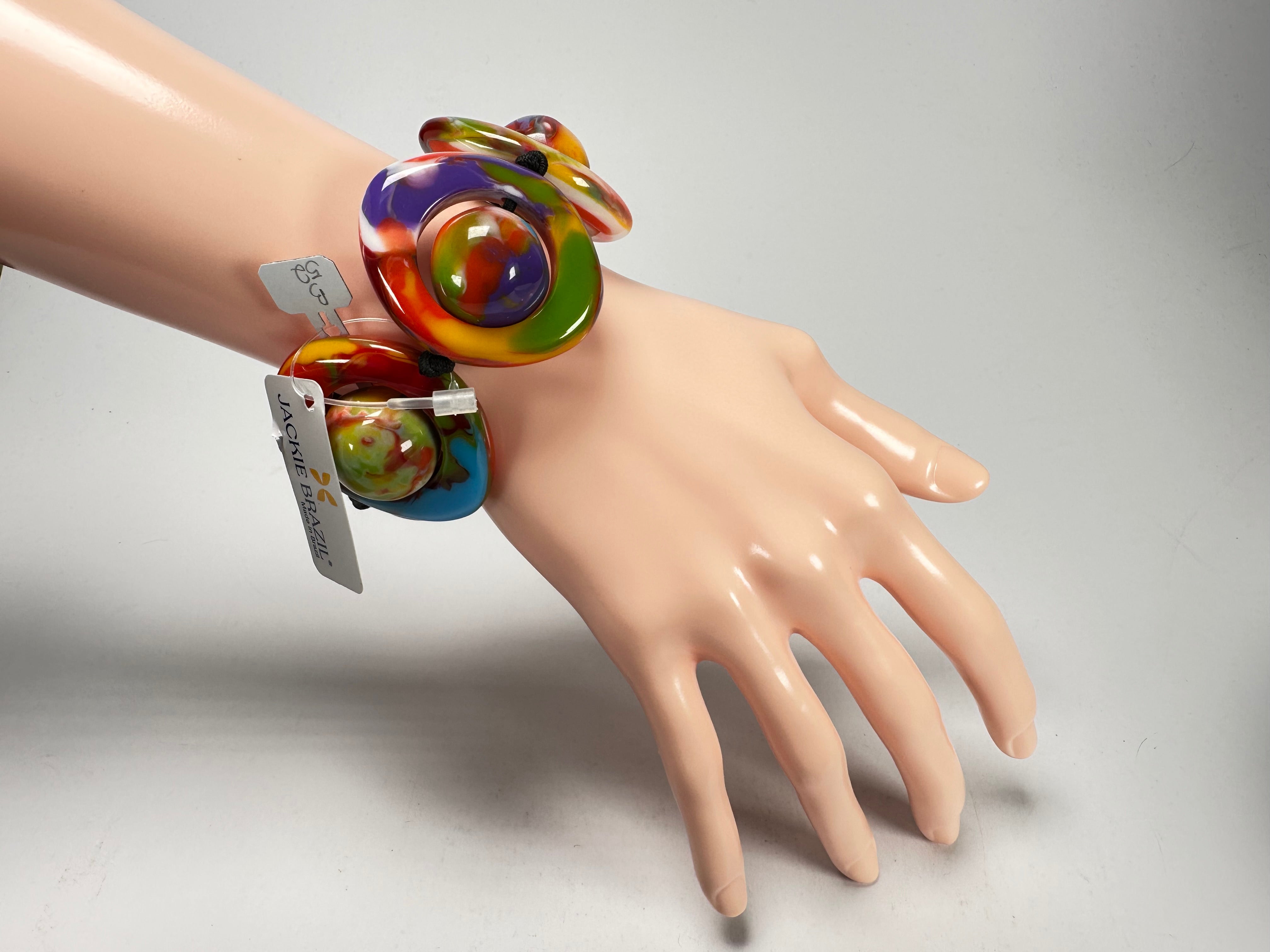 Jackie Brazil "Saturn" Kandinsky Disc & Ball Elastic Bracelet ( B0052 )