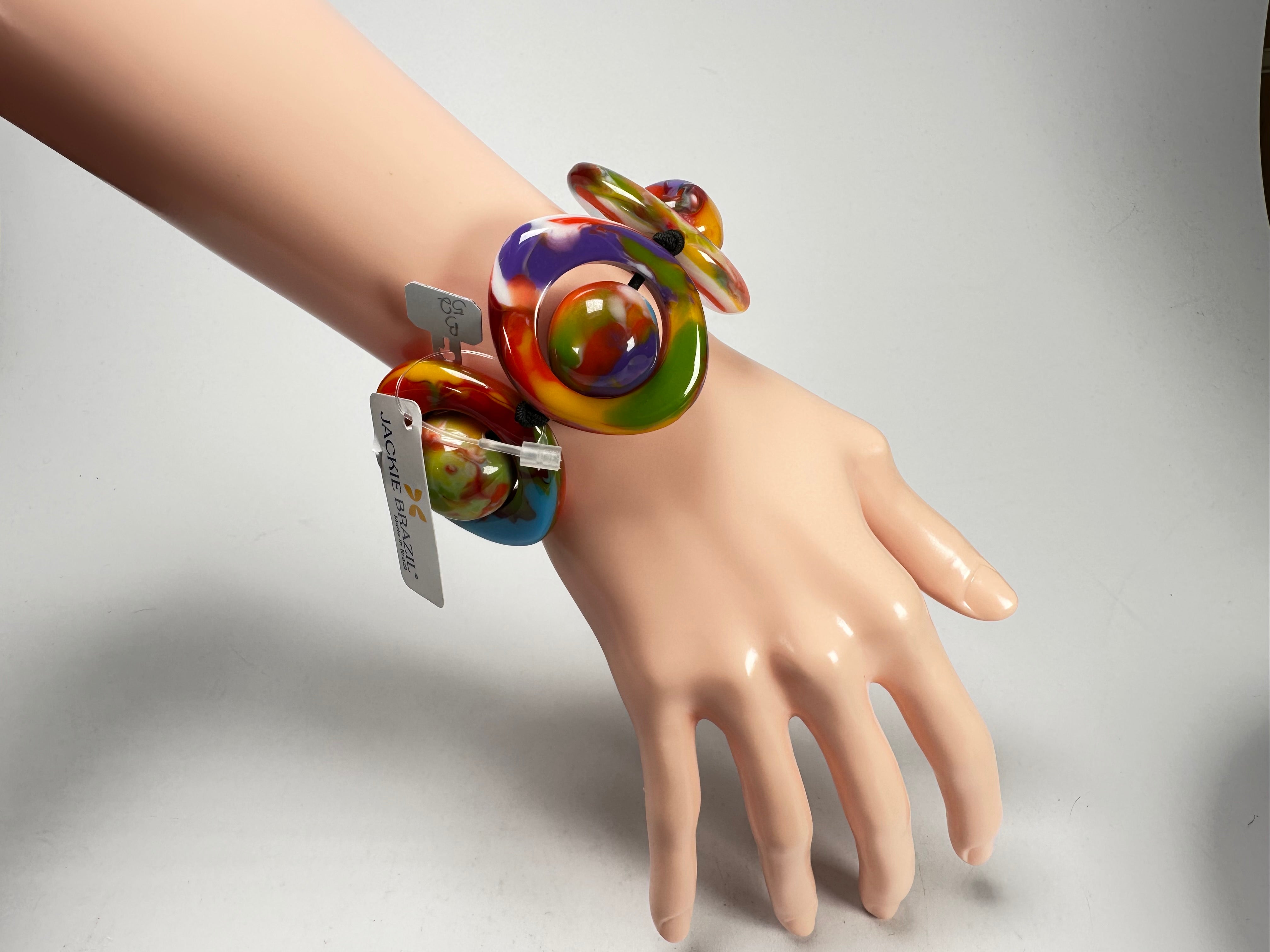 Jackie Brazil "Saturn" Kandinsky Disc & Ball Elastic Bracelet ( B0052 )