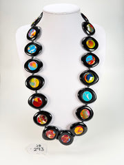Jackie Brazil "Saturn" Black & Kandinsky Disk and Cylinder Long 75cm Necklace ( N0065 )