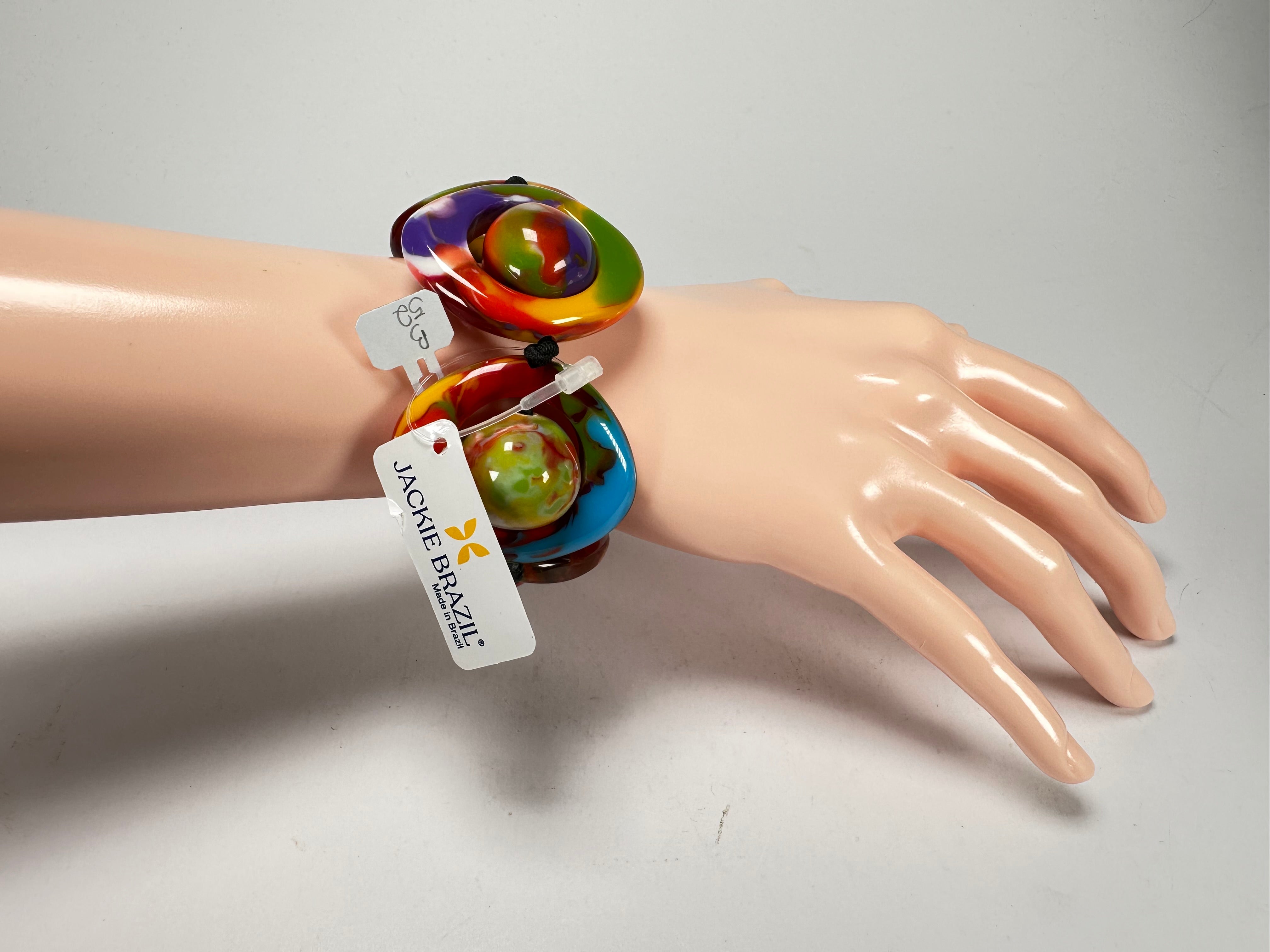 Jackie Brazil "Saturn" Kandinsky Disc & Ball Elastic Bracelet ( B0052 )