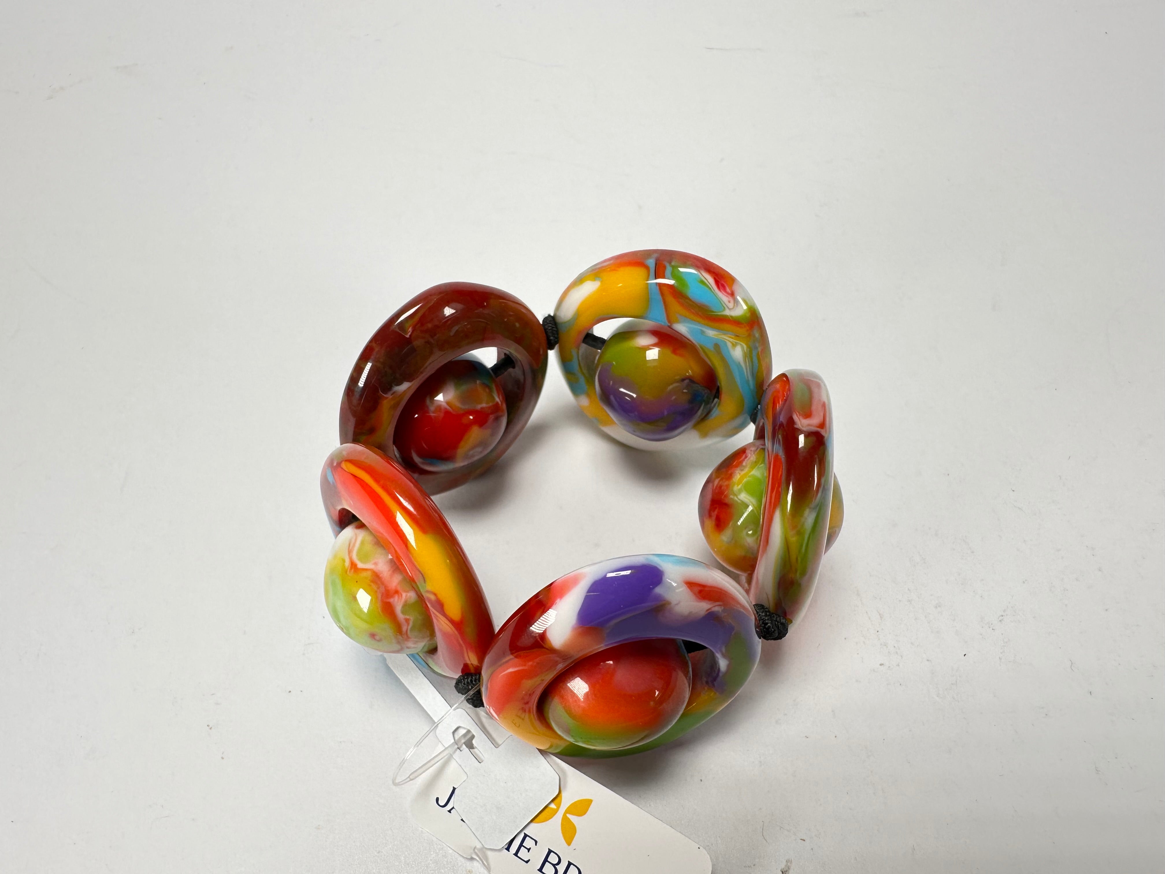 Jackie Brazil "Saturn" Kandinsky Disc & Ball Elastic Bracelet ( B0052 )