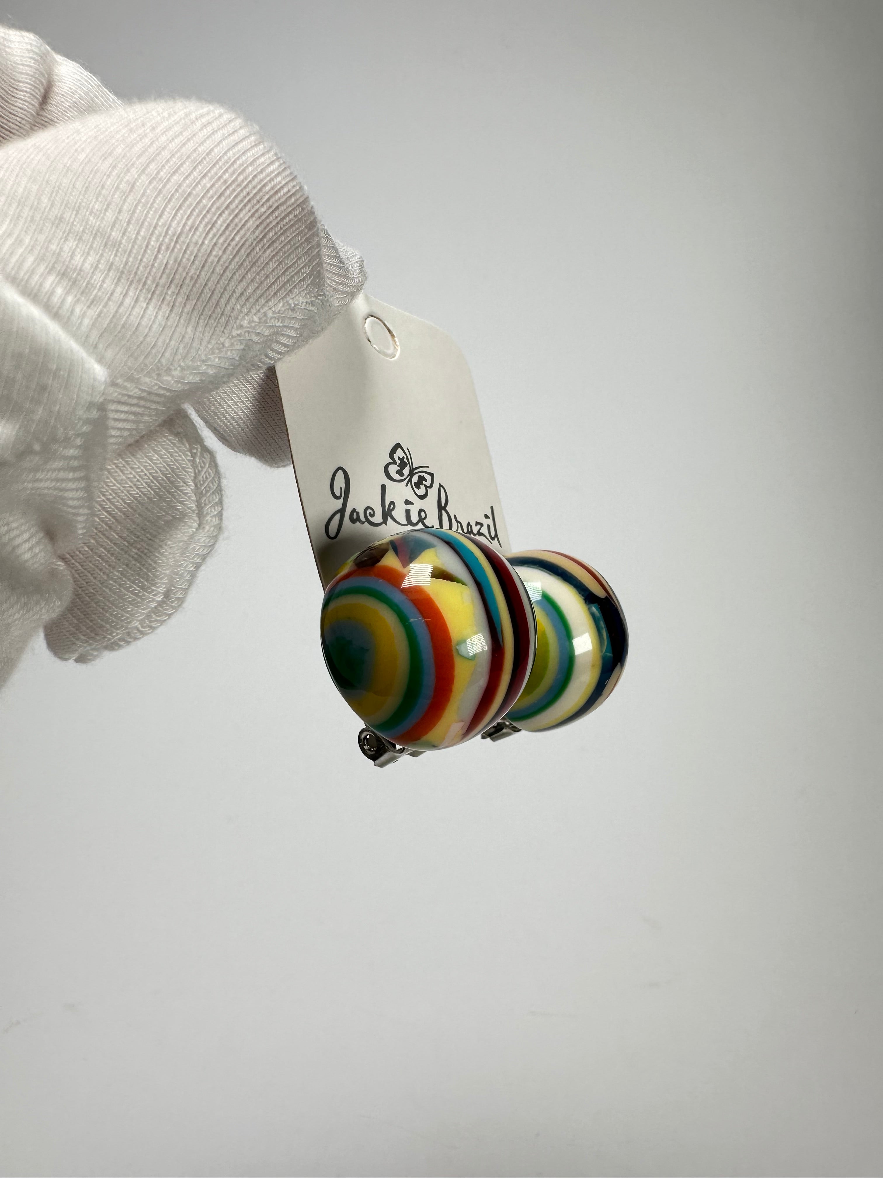 Jackie Brazil "Liquorice Stripes" Round Balls Clip On Resin Earrings ( E1337 )