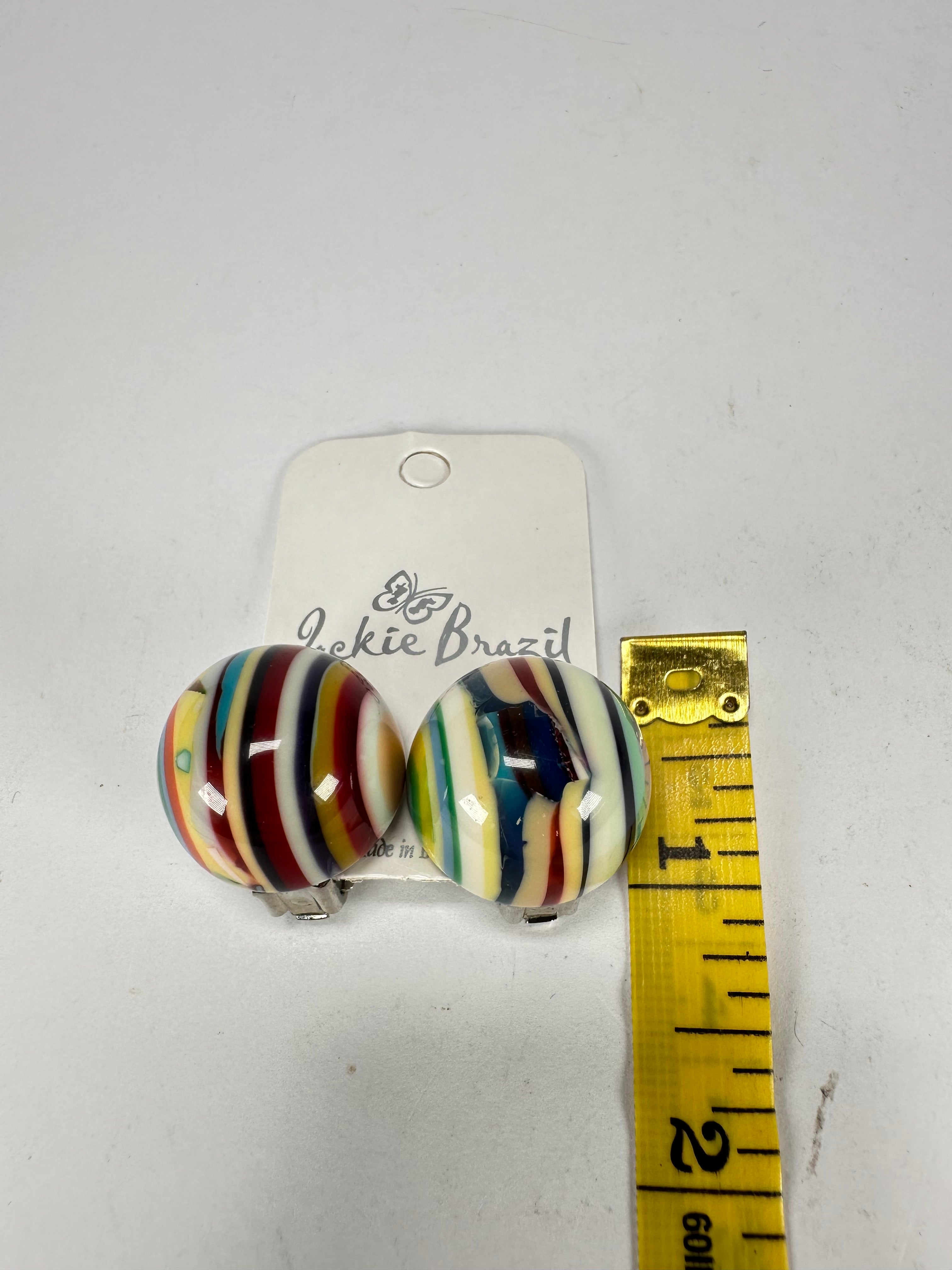 Jackie Brazil "Liquorice Stripes" Round Balls Clip On Resin Earrings ( E1337 )