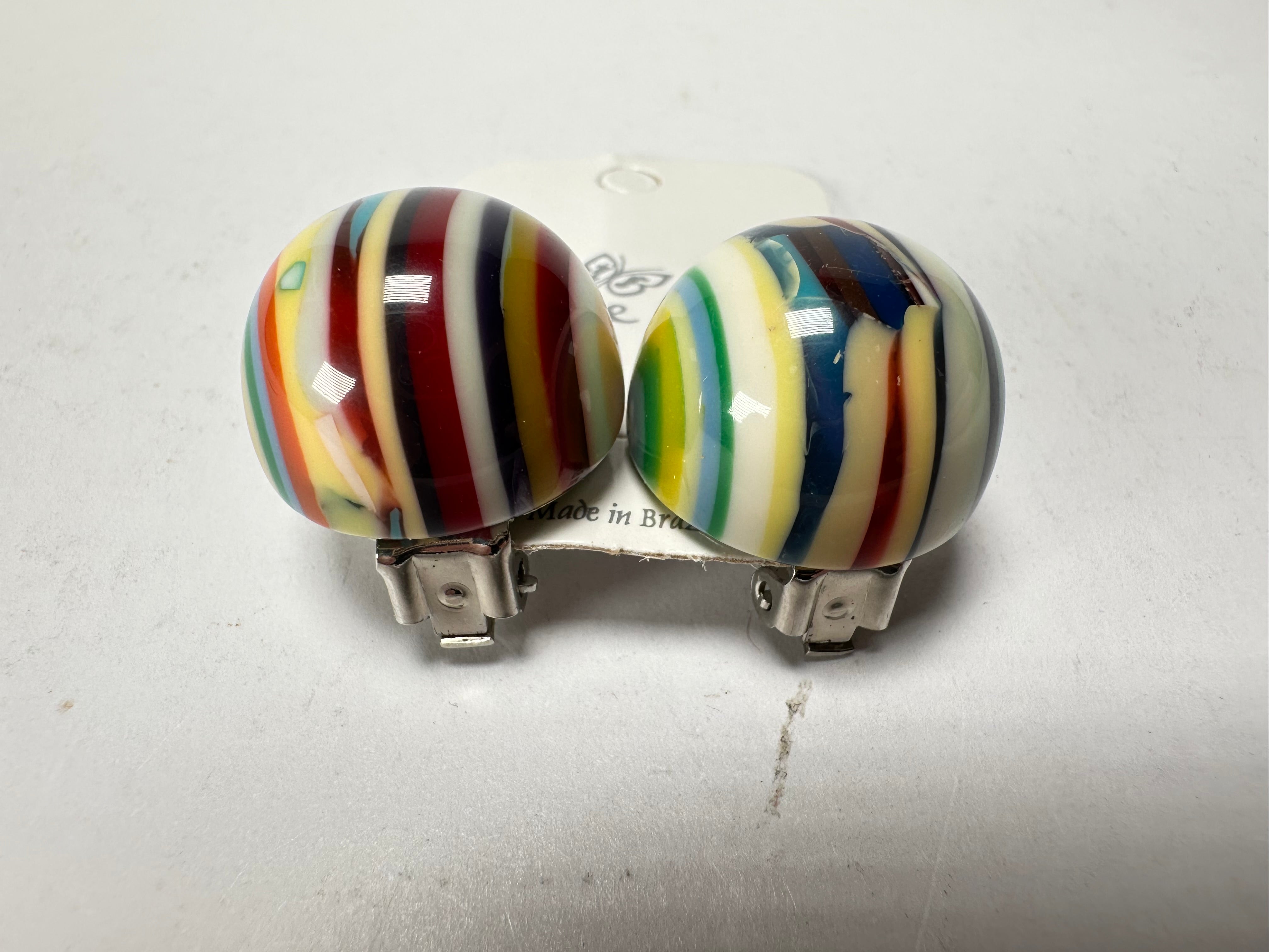 Jackie Brazil "Liquorice Stripes" Round Balls Clip On Resin Earrings ( E1337 )