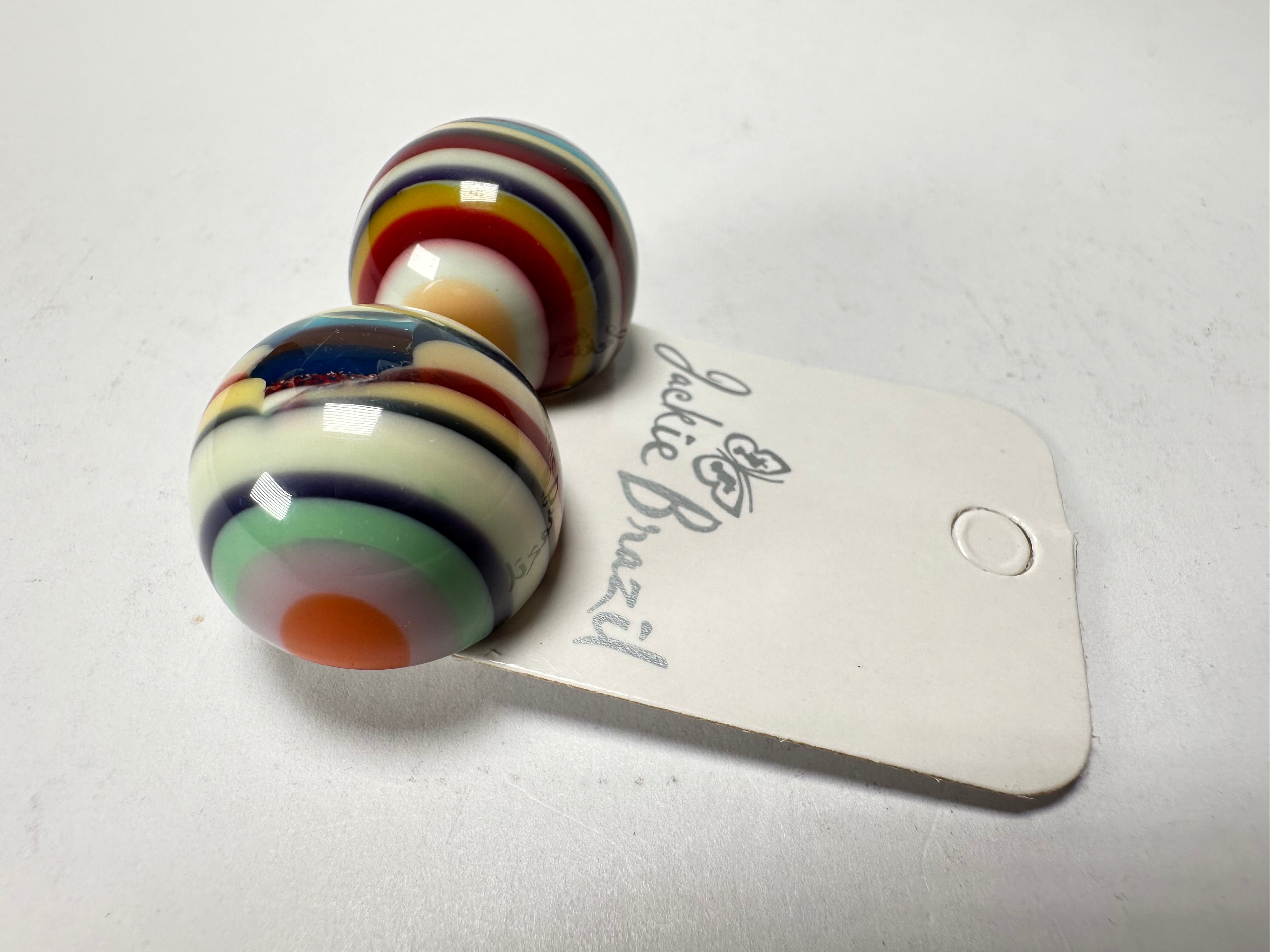 Jackie Brazil "Liquorice Stripes" Round Balls Clip On Resin Earrings ( E1337 )