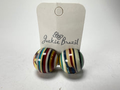 Jackie Brazil "Liquorice Stripes" Round Balls Clip On Resin Earrings ( E1337 )