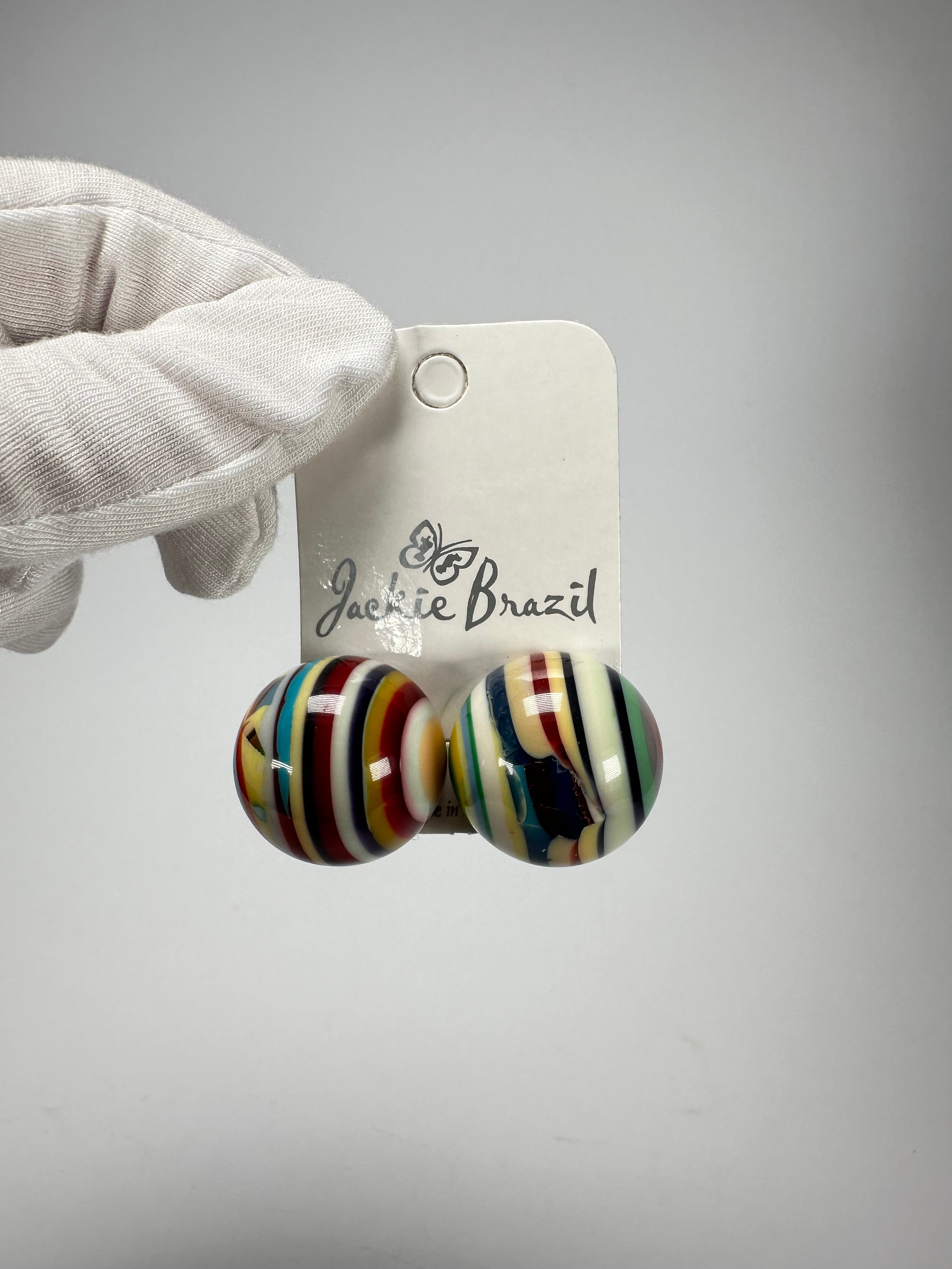 Jackie Brazil "Liquorice Stripes" Round Balls Clip On Resin Earrings ( E1337 )