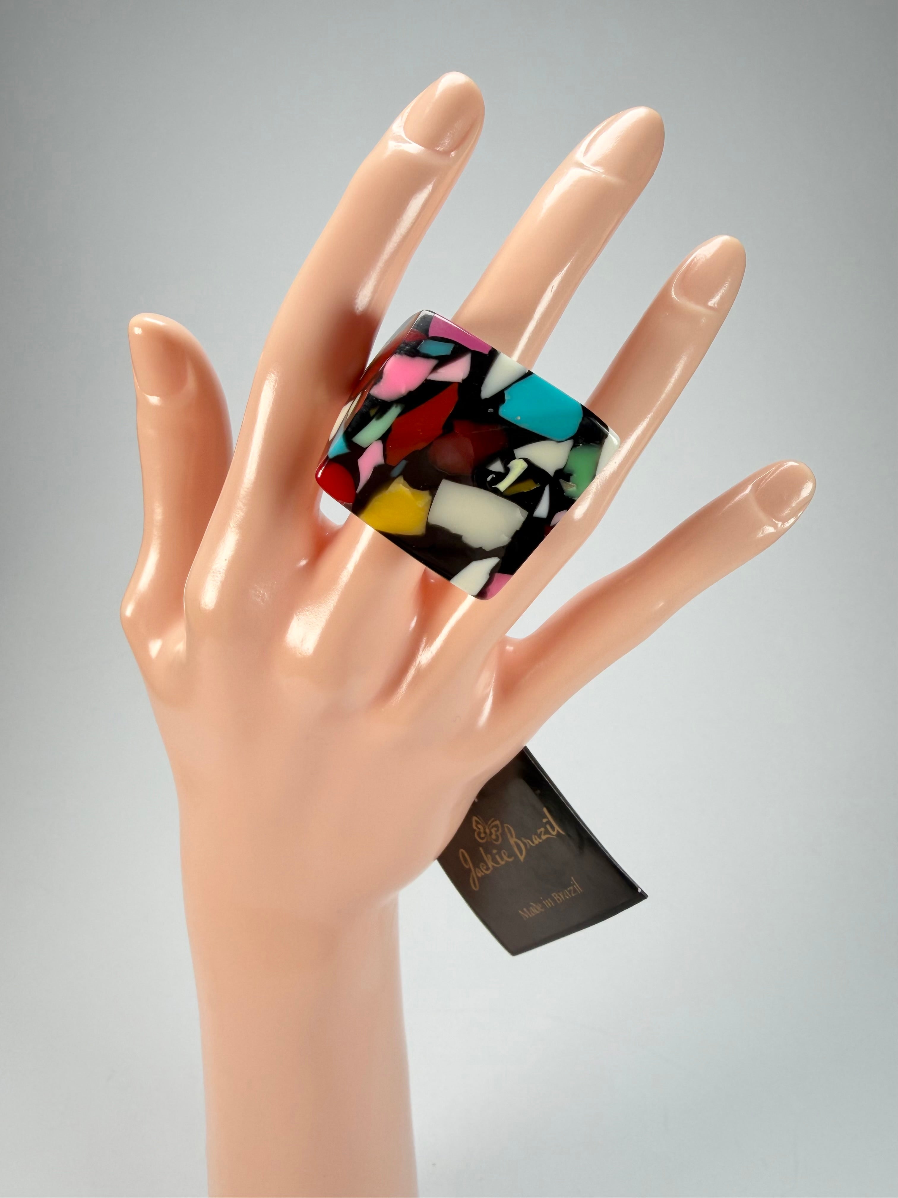 Jackie Brazil "Art Deco" Abstract Resin Ring ( R3081 ) Size UK P / USA 7.5