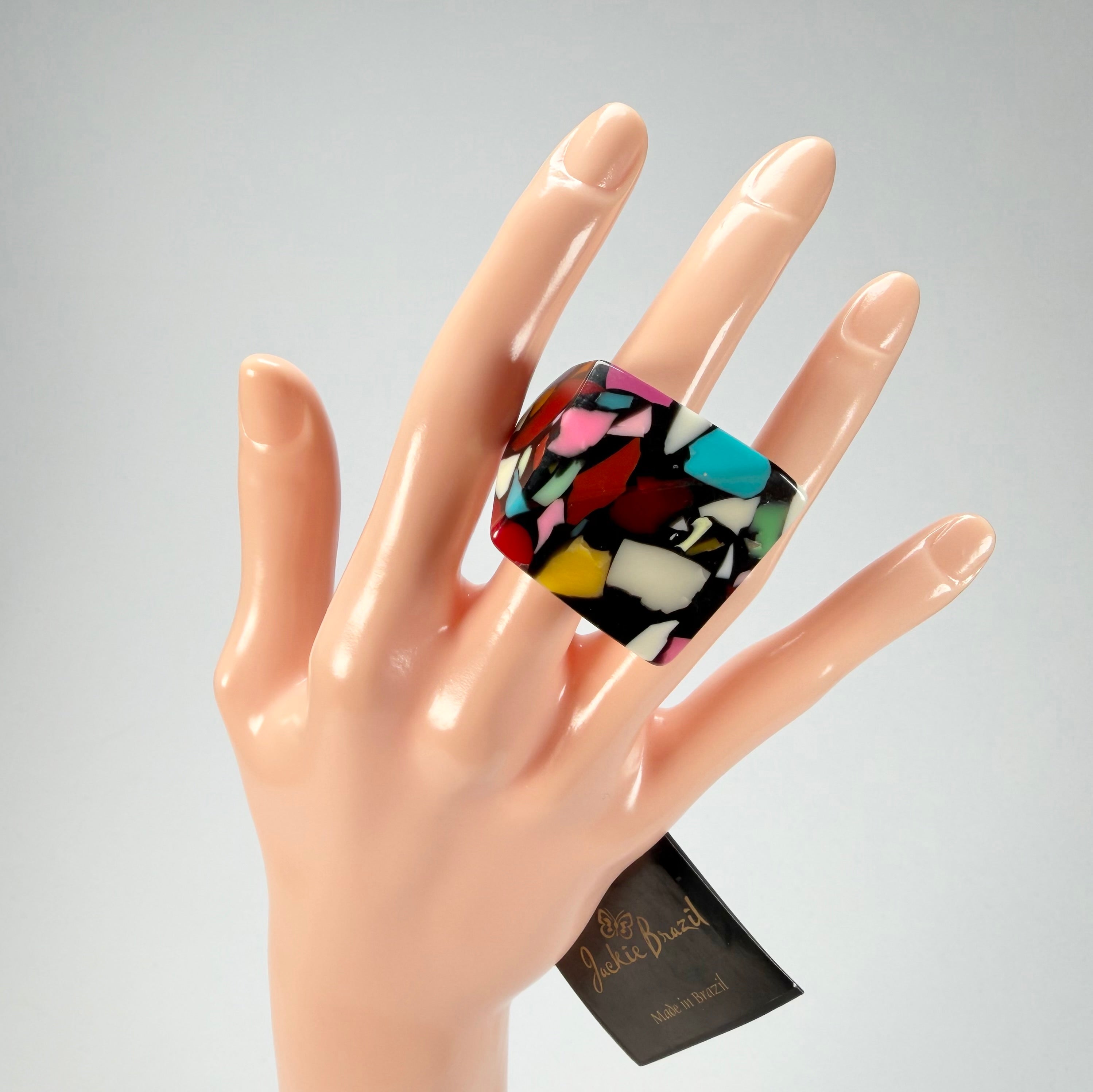 Jackie Brazil "Art Deco" Abstract Resin Ring ( R3081 ) Size UK P / USA 7.5