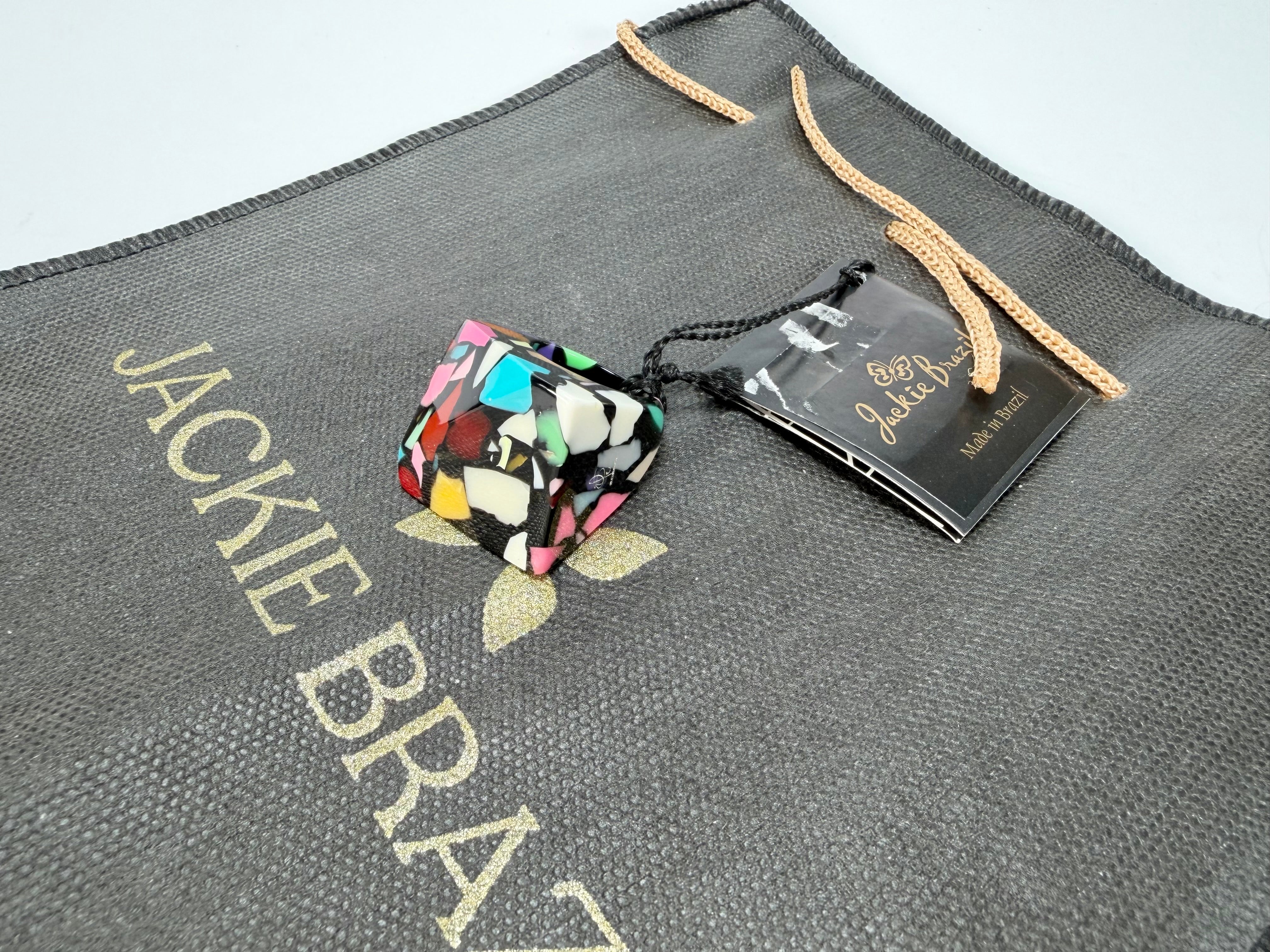 Jackie Brazil "Art Deco" Abstract Resin Ring ( R3081 ) Size UK P / USA 7.5