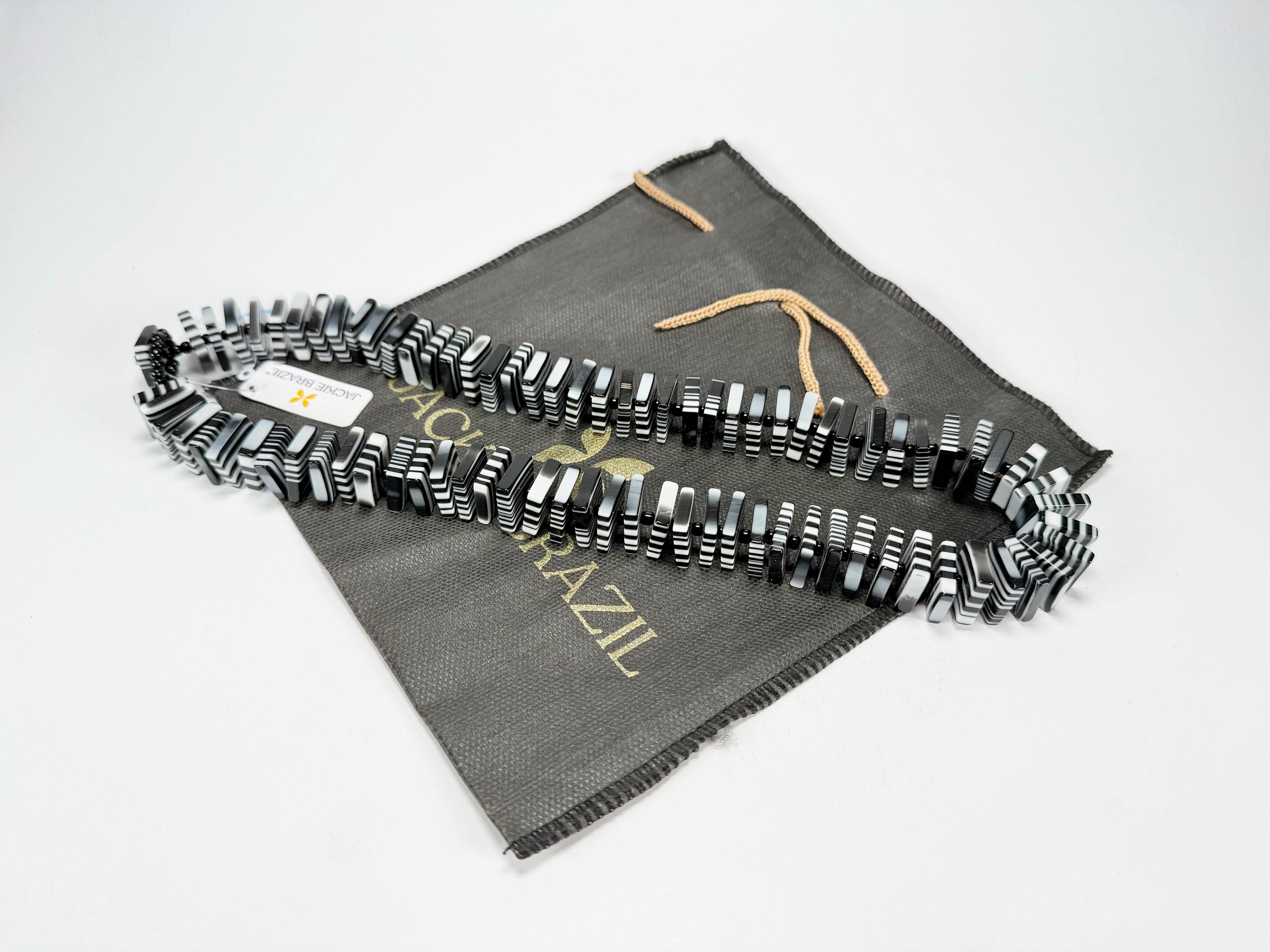 Jackie Brazil "Patricia" Liquorice Squares & Beads Black & White Mix 55cm Necklace ( N0025 )