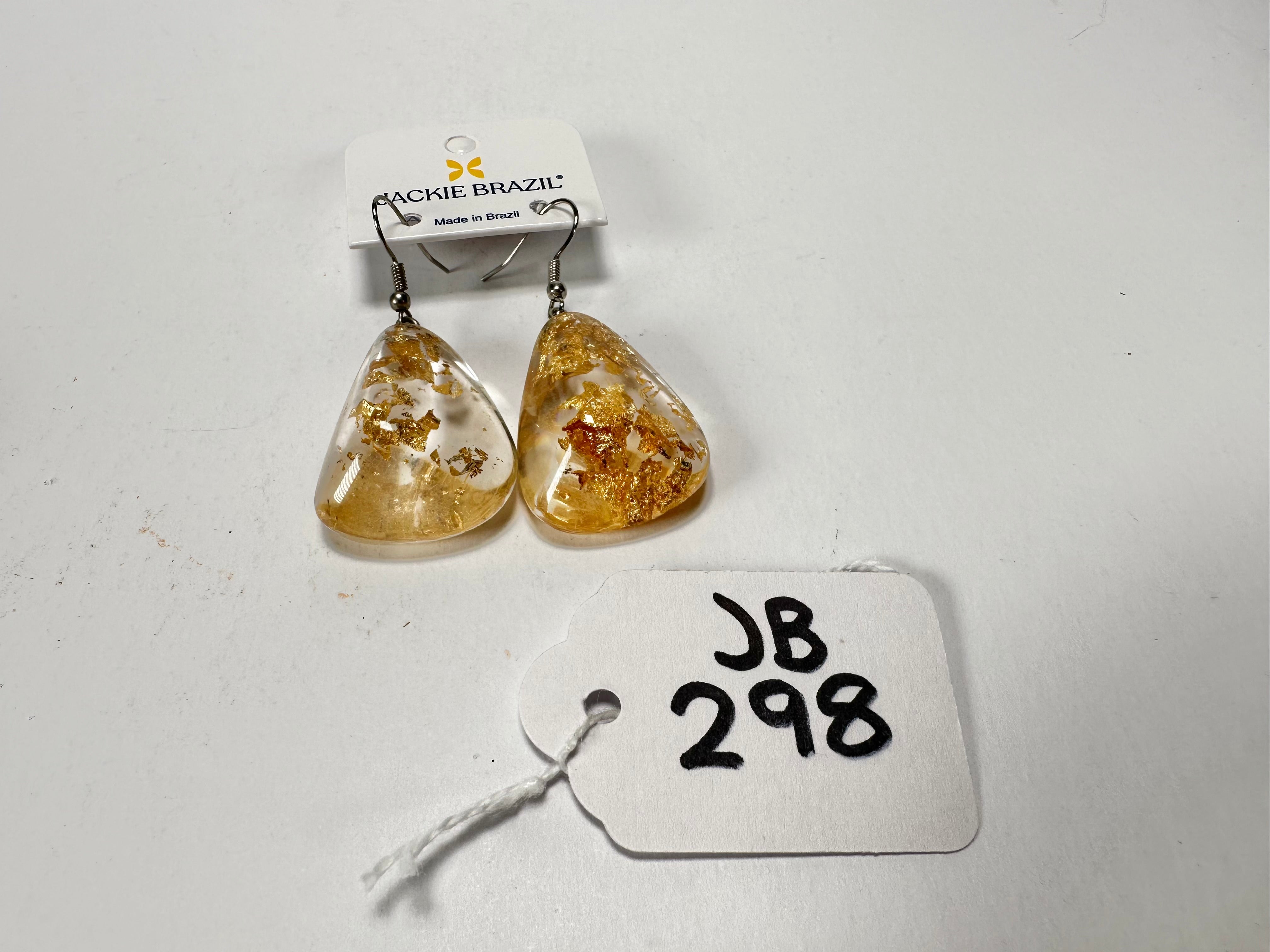 Jackie Brazil "Diamond" Gold Flakes Flinstone on Hook Resin Earrings ( E0700 )