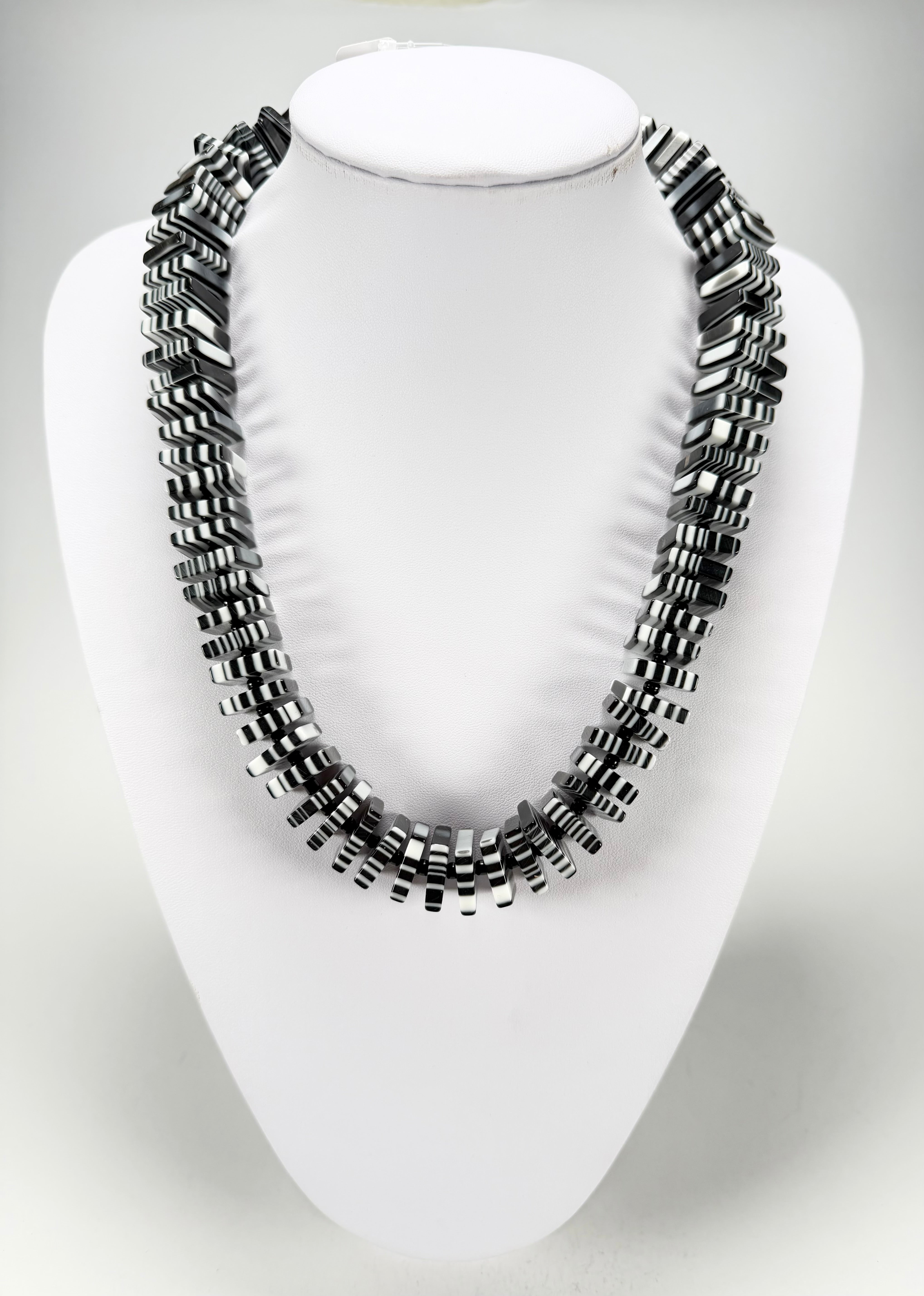 Jackie Brazil "Patricia" Liquorice Squares & Beads Black & White Mix 55cm Necklace ( N0025 )