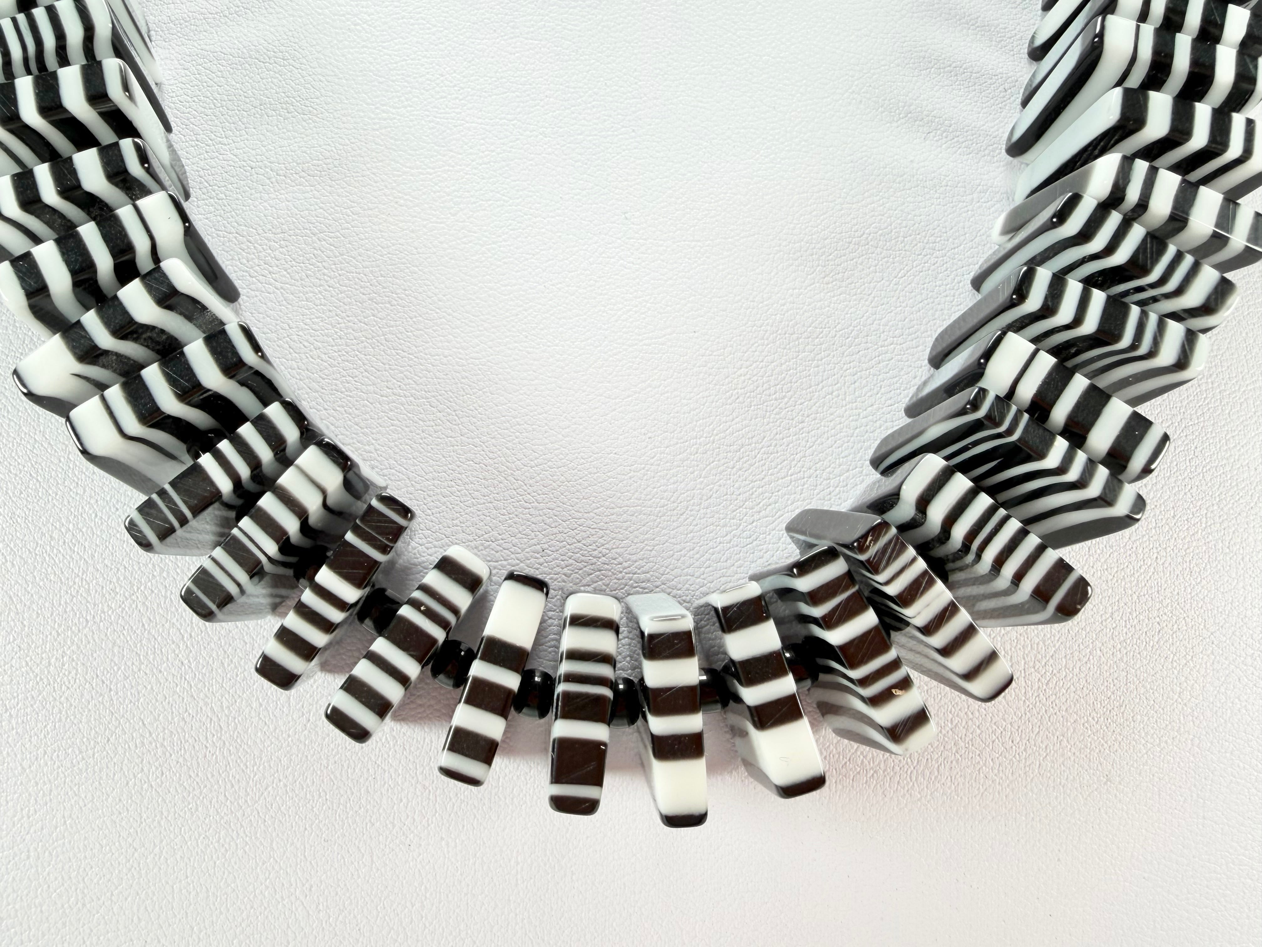 Jackie Brazil "Patricia" Liquorice Squares & Beads Black & White Mix 55cm Necklace ( N0025 )